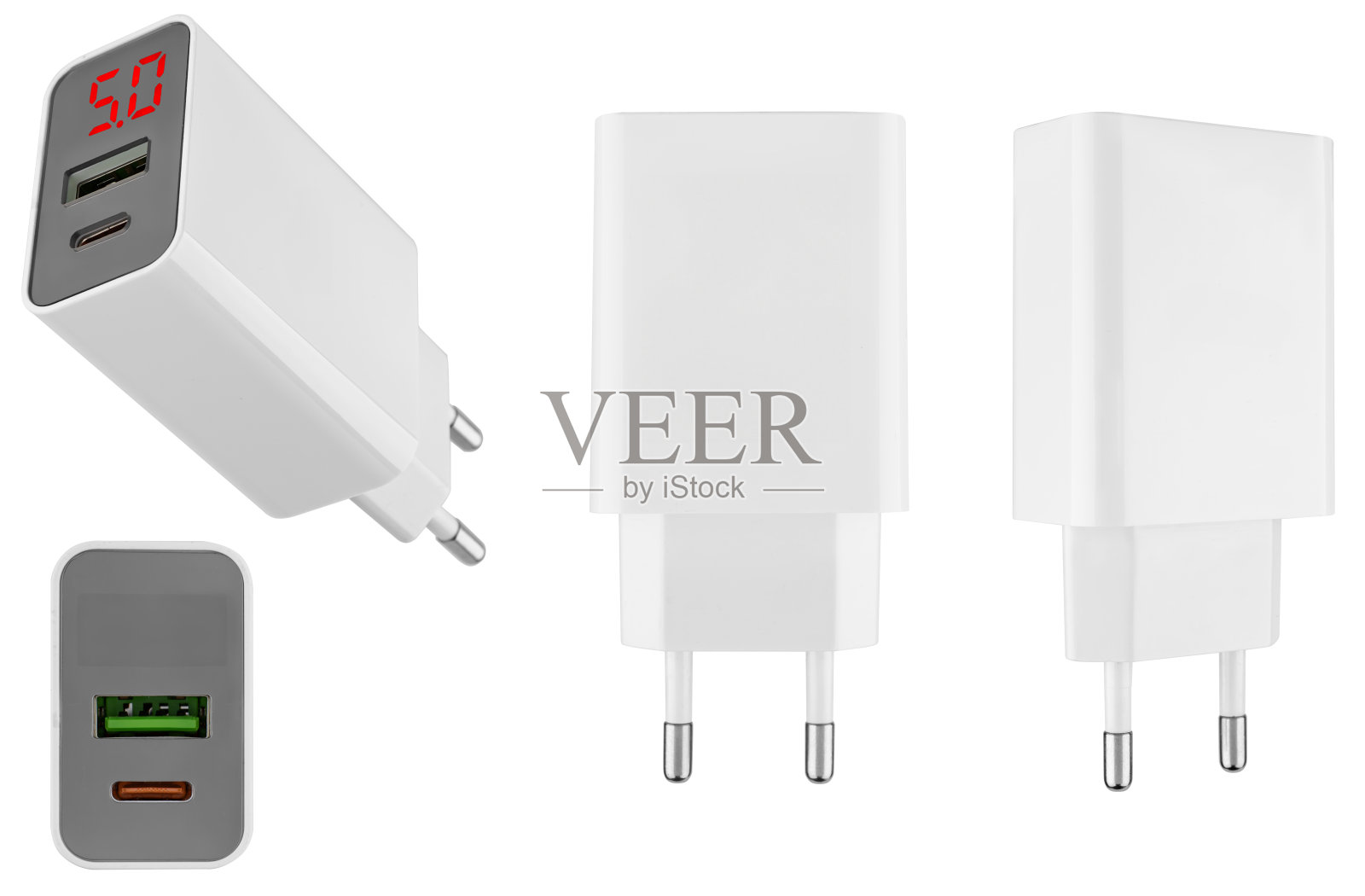 电话用电源适配器，白色，绝缘白底照片摄影图片