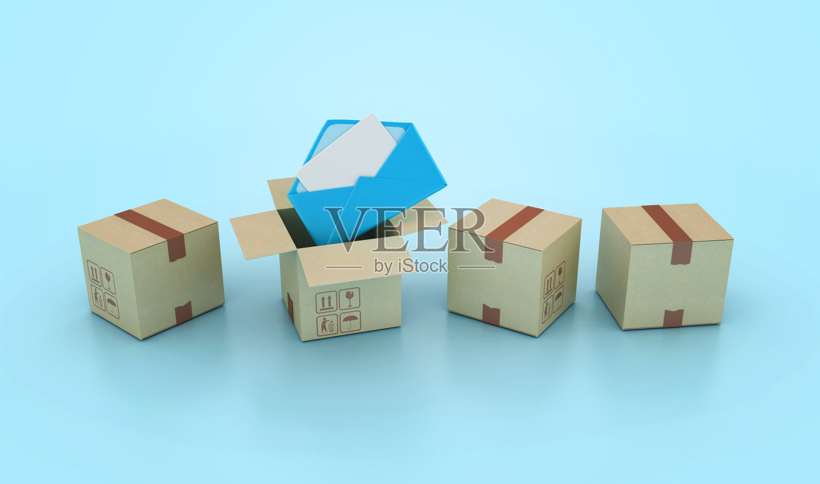 3D信封与纸板箱照片摄影图片