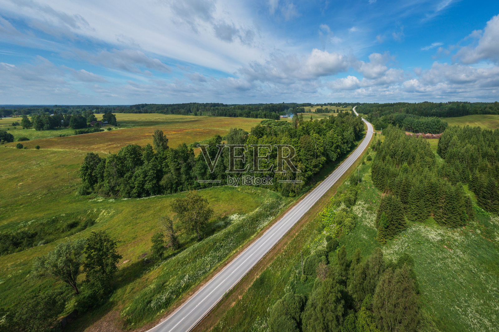 拉脱维亚维泽梅地区Vecpiebalga景观的全景图照片摄影图片