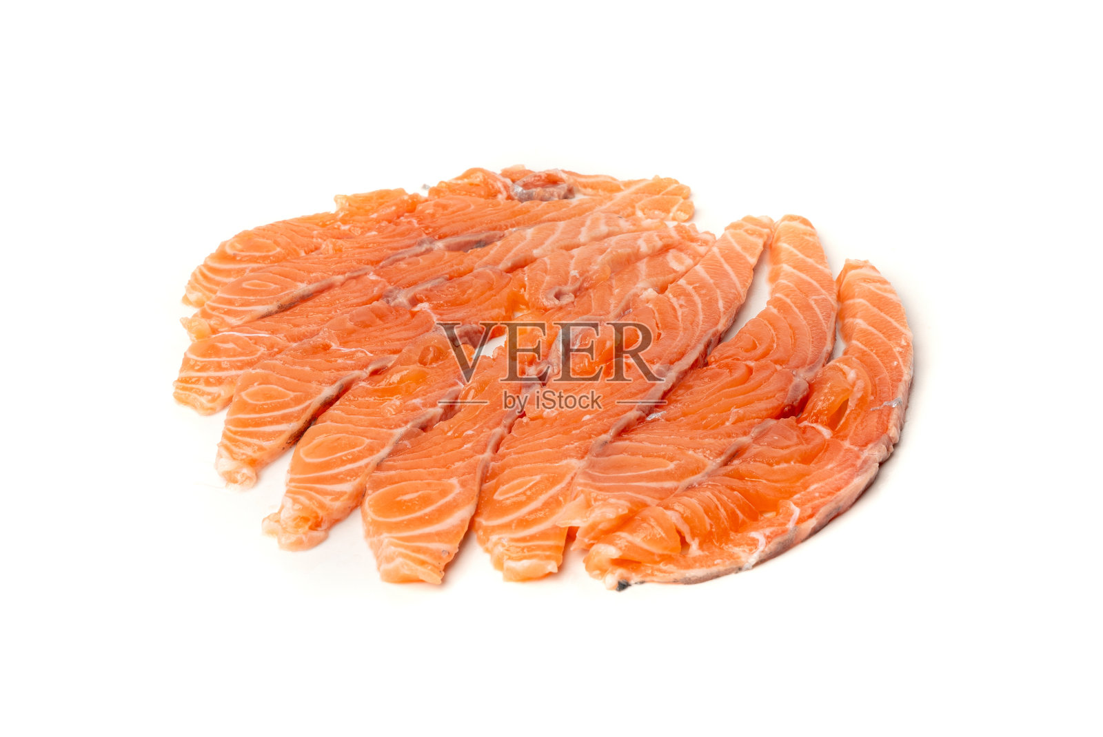 新鲜鲑鱼片分离，生挪威红鱼，鳟鱼肉片白色照片摄影图片