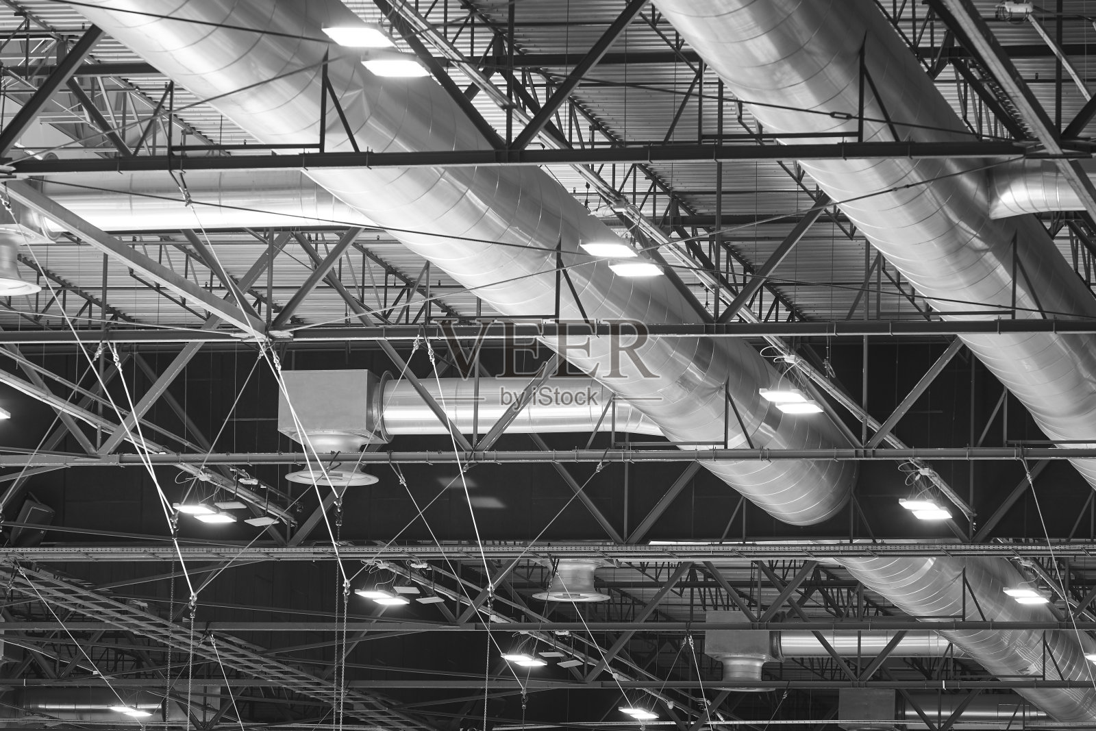 工业空气制冷分配管道明细。室内基础设施建设。维护照片摄影图片