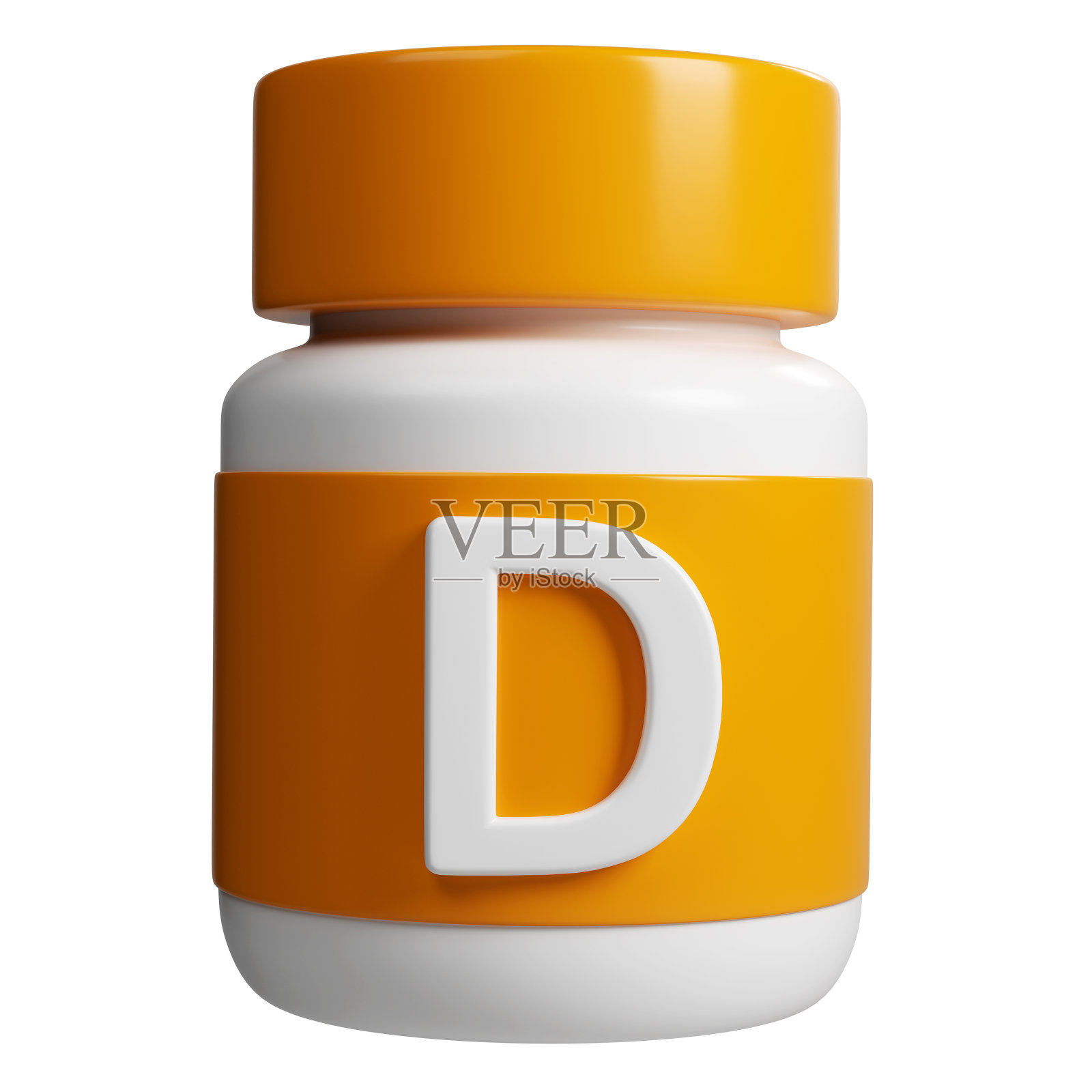3D橙色和白色管维生素D模拟片剂药房图标。为科学与美容药学化妆品概念隔离的白色背景照片摄影图片