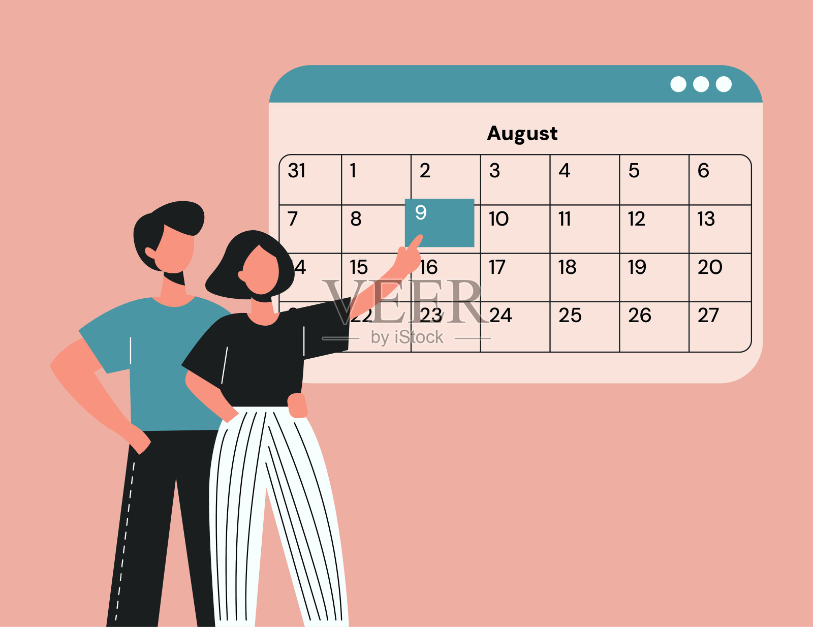 在线日历插图，夫妇指向日期，怀孕计划，卫生保健，计划生育，重要日期，数字日历使用，日程安排和计划，父母准备，预约插画图片素材