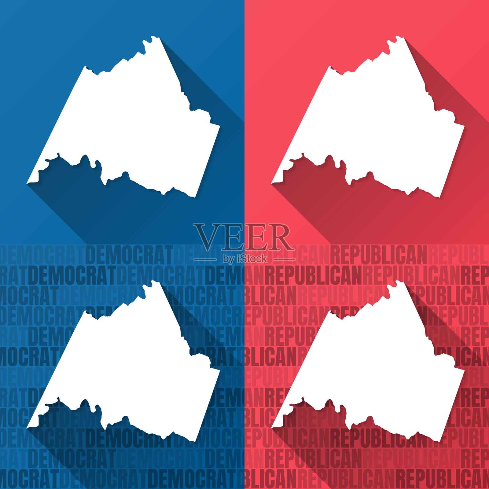 坎贝尔县，弗吉尼亚州。蓝色和红色背景的地图插画图片素材