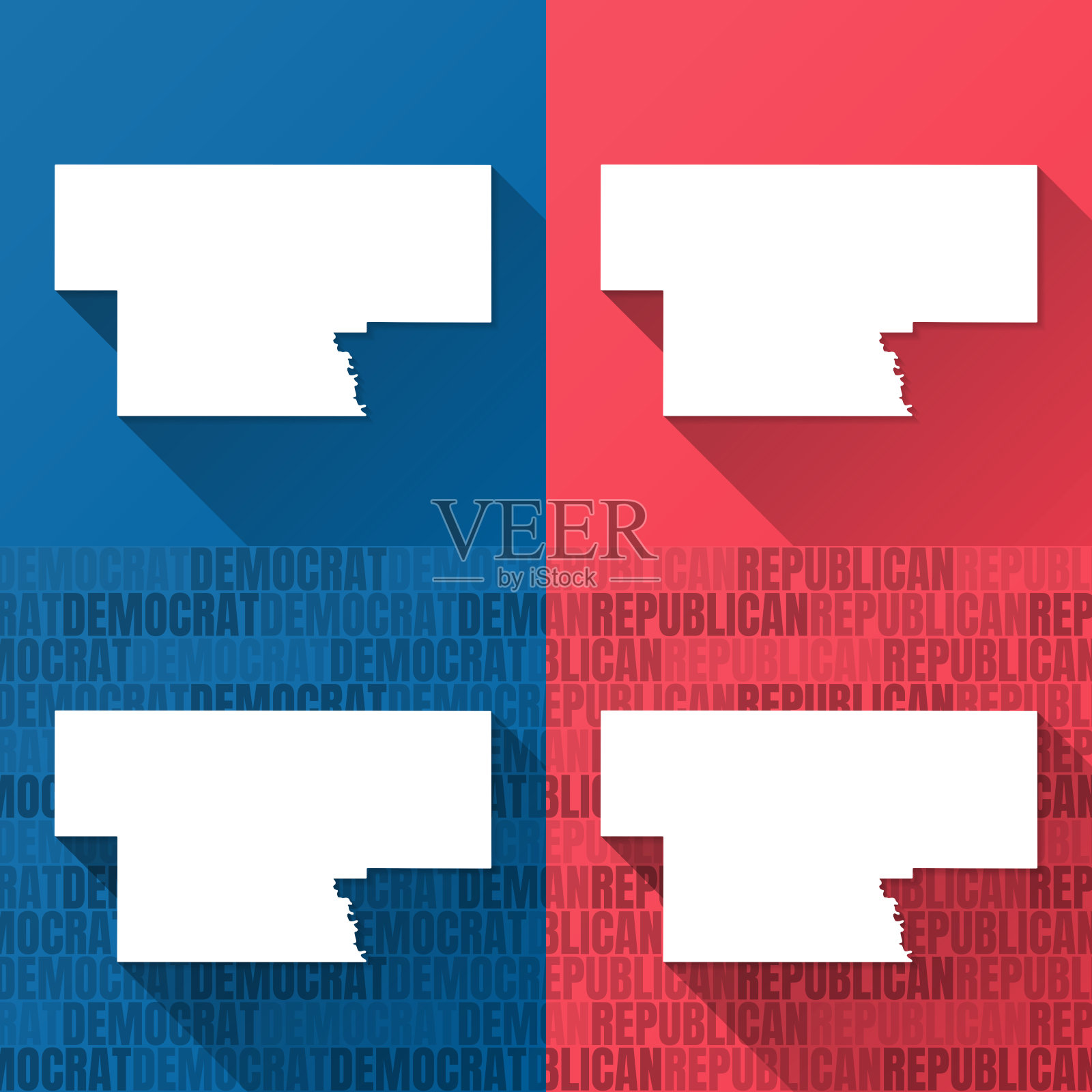 加文县，俄克拉荷马州。蓝色和红色背景的地图插画图片素材