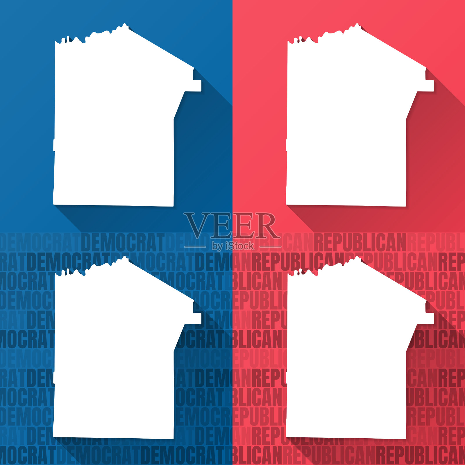 杰斐逊县，宾夕法尼亚州。蓝色和红色背景的地图插画图片素材