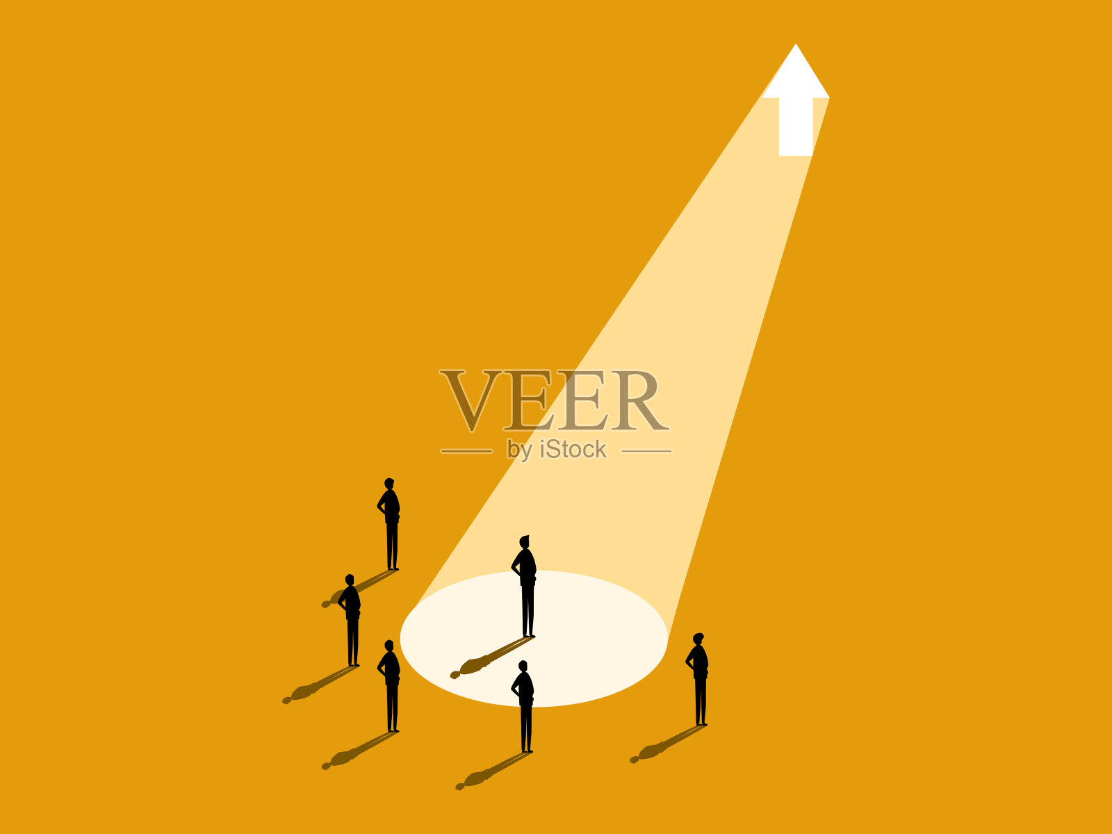 以不同的方式思考，发展你的业务。在聚光灯下脱颖而出的商人插画图片素材