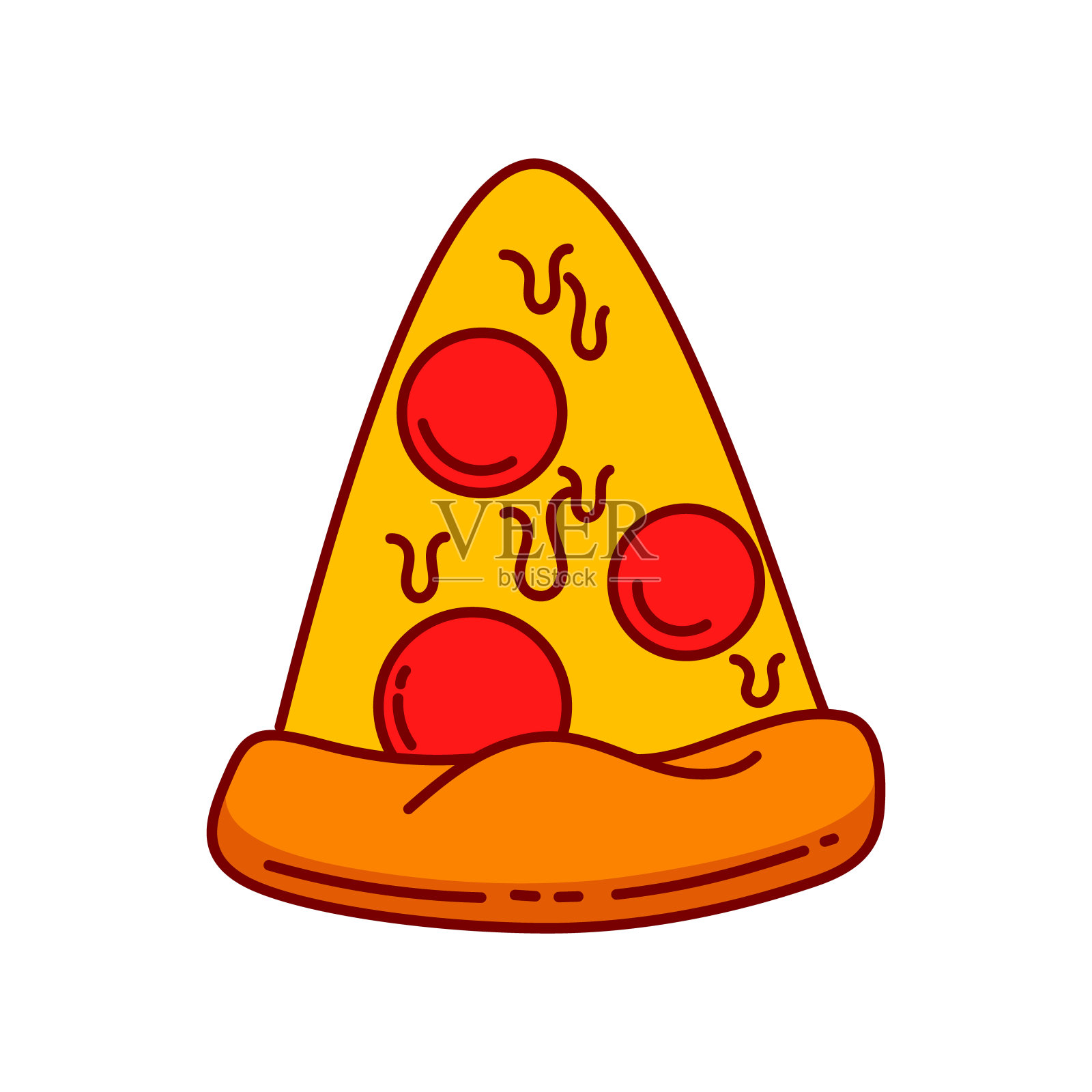 披萨片。卡通披萨插图。披萨与融化的奶酪卡通图标。设计元素的标志，海报，图标，菜单。矢量图插画图片素材