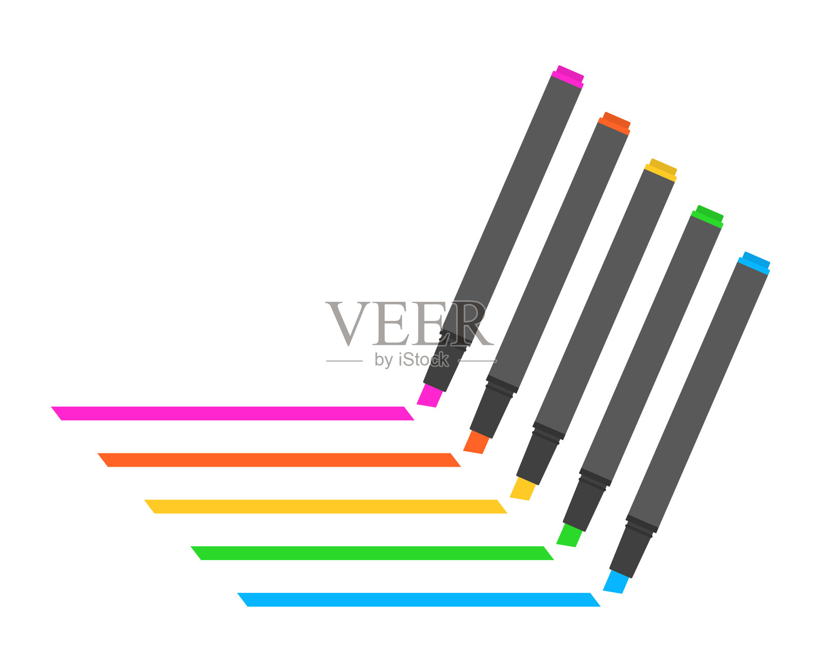 五种颜色的荧光笔。插画图片素材