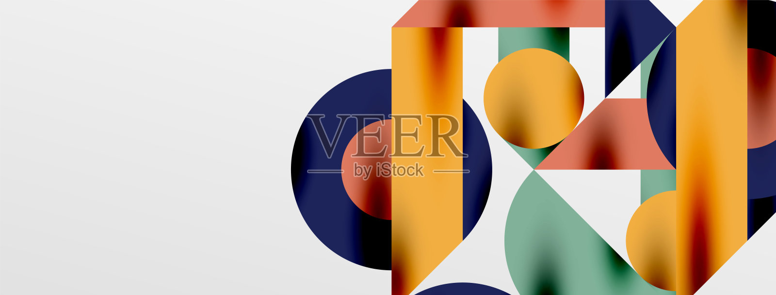 圆圈和阴影。彩色圆形元素与三角形，半圆和其他形状。矢量插图壁纸，横幅，背景，卡片，书籍插图，登陆页插画图片素材