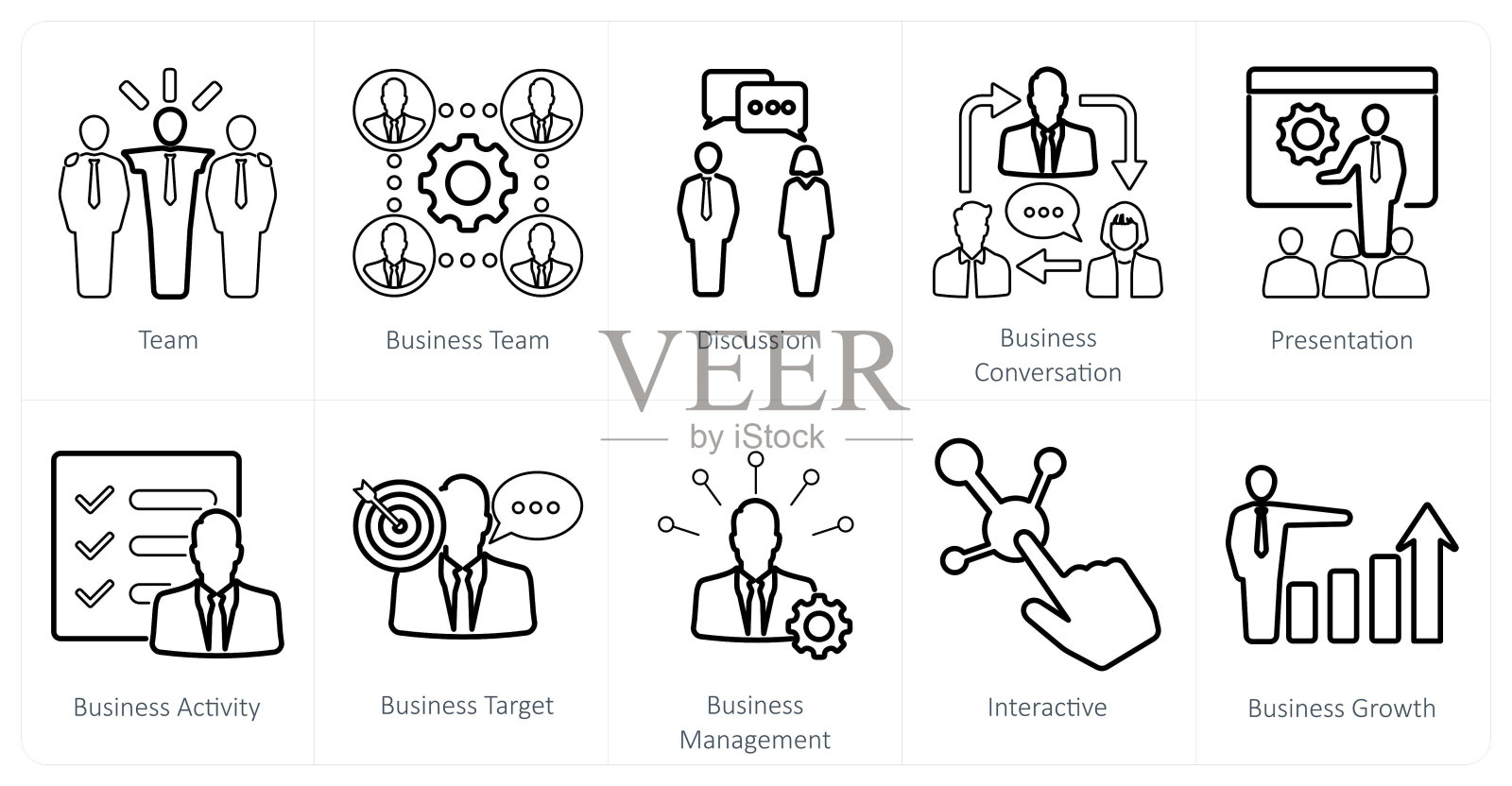 一组10个混合图标作为团队，业务团队，讨论插画图片素材