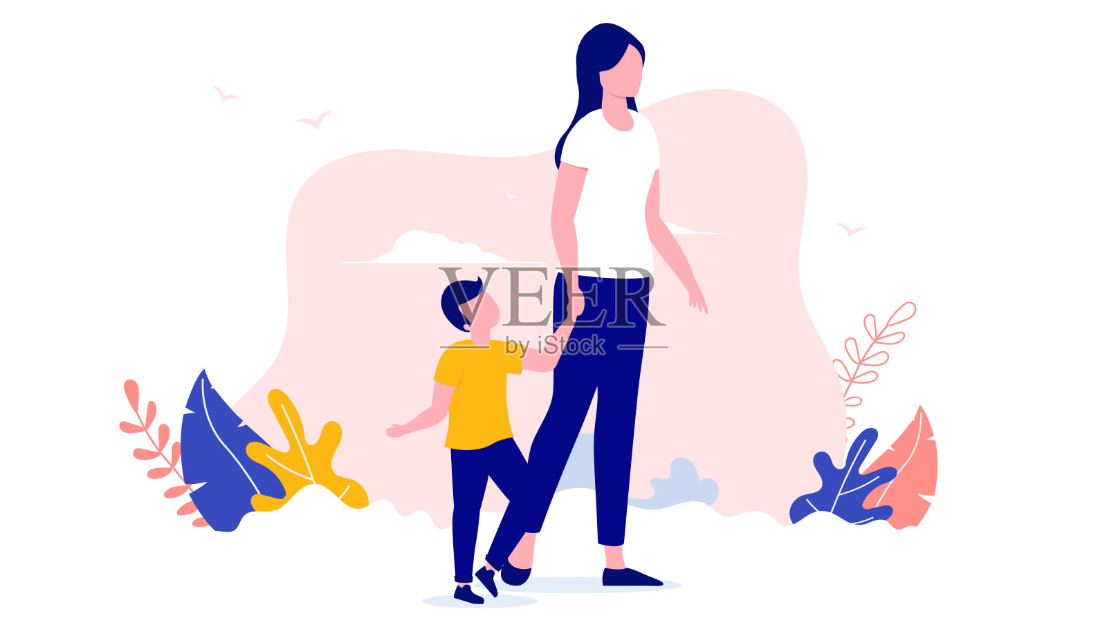 母亲和儿子插画图片素材