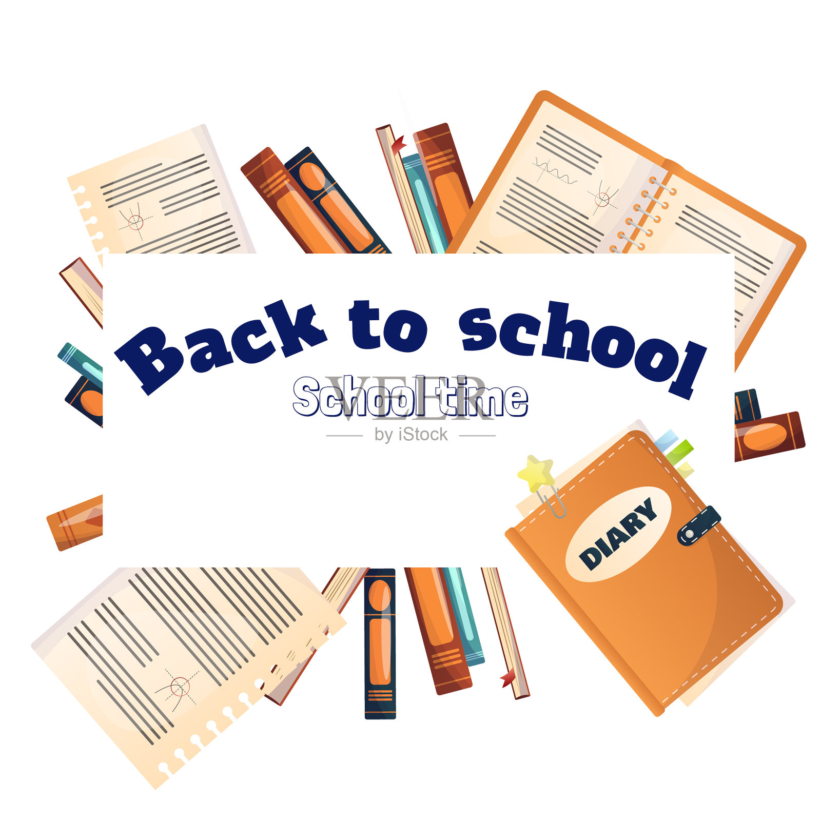 返校横幅设计。彩色蜡笔铅笔框架和文本的现代插图。学生,学生。新潮的插图卡片，网页横幅设计。插画图片素材