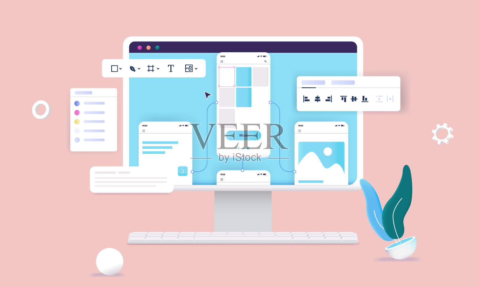 网站和应用程序的原型和线框图设计插画图片素材