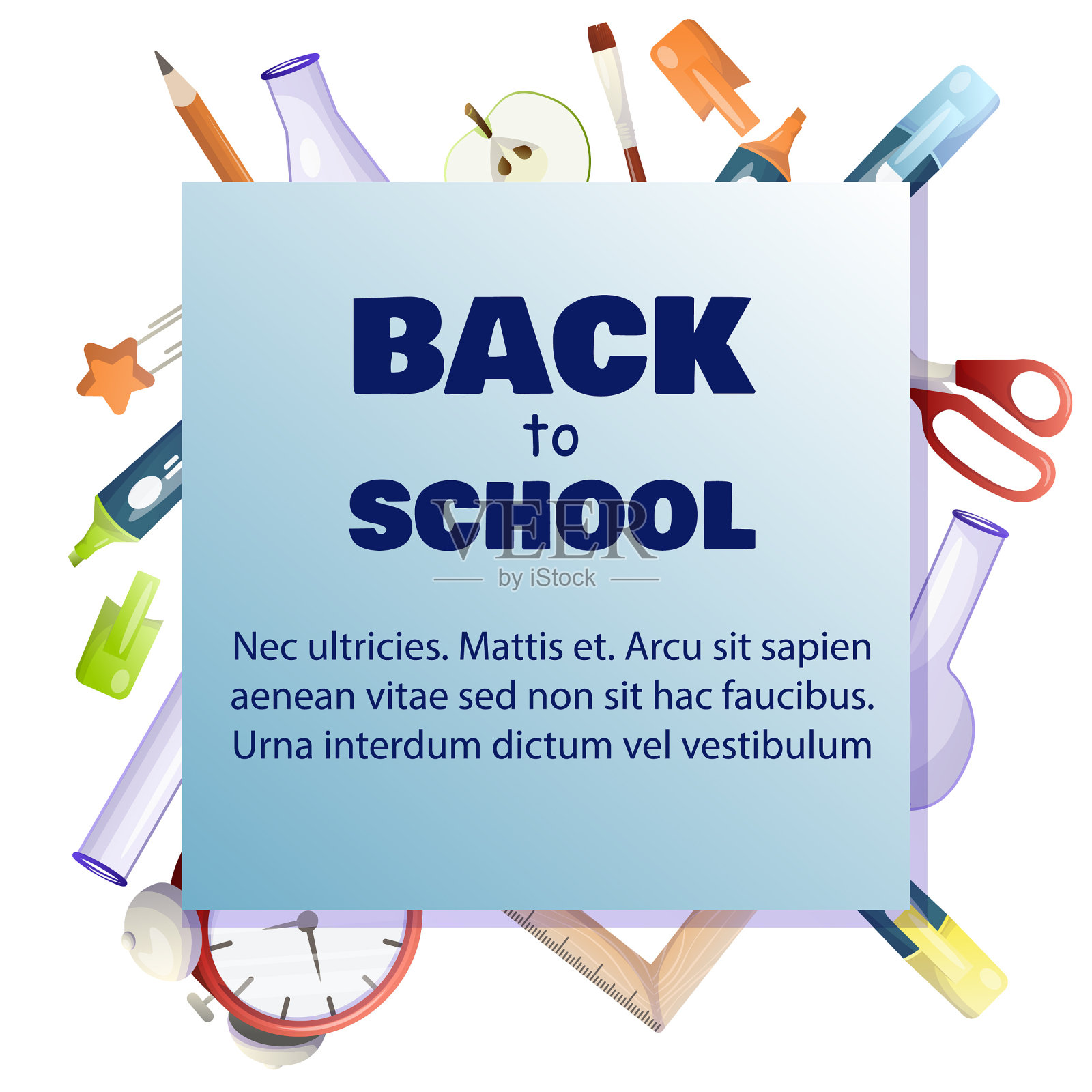 返校横幅设计。彩色蜡笔铅笔框架和文本的现代插图。学生,学生。新潮的插图卡片，网页横幅设计。插画图片素材