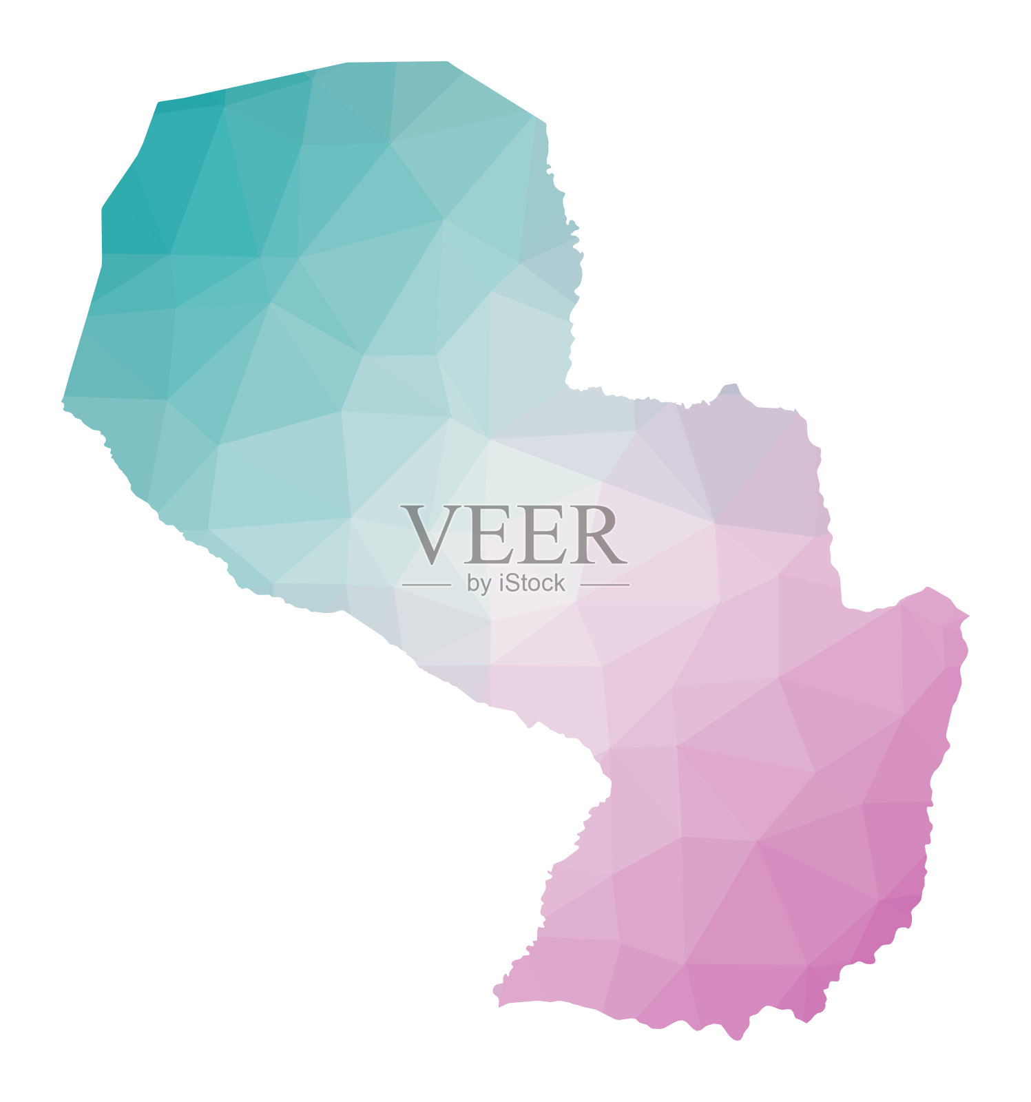 巴拉圭的多边形地图。翡翠紫水晶颜色的国家几何插图。巴拉圭地图在低多边形风格。技术、互联网、网络概念。矢量插图。插画图片素材