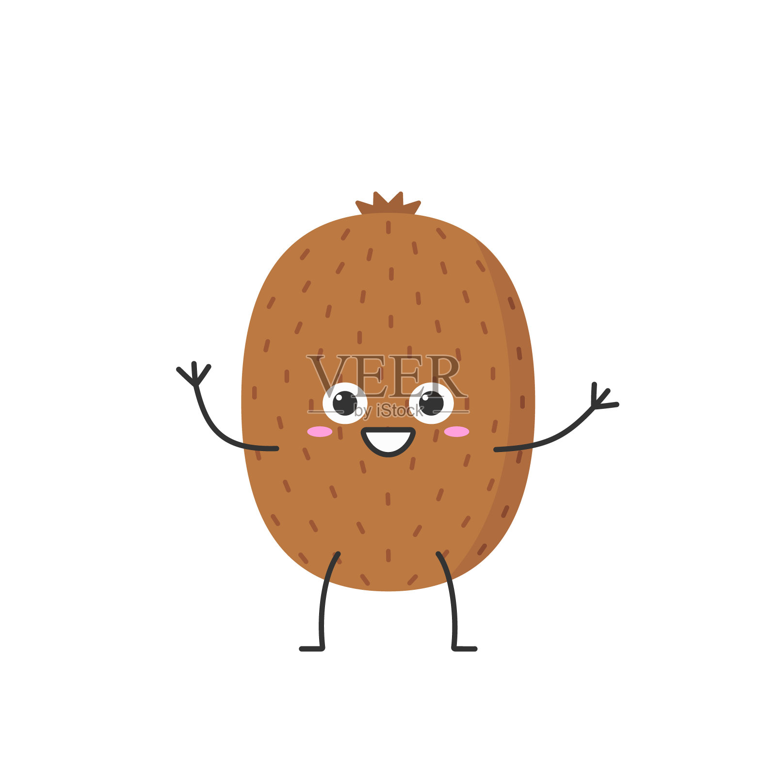 人物卡通猕猴桃问候笑脸开朗卡哇伊快乐快乐的情绪图标矢量插图。插画图片素材