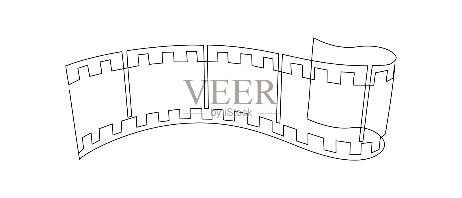 胶片的连续线条绘制。复古的老电影和电影院以简单的线性风格滚动。复古视频电影带在可编辑的笔画为网页横幅。涂鸦矢量插图插画图片素材