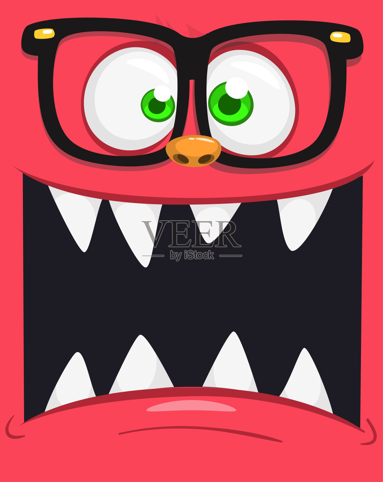 有趣的卡通怪物人物面部表情。插图可爱和快乐的生物设计万圣节派对装饰或包装设计插画图片素材