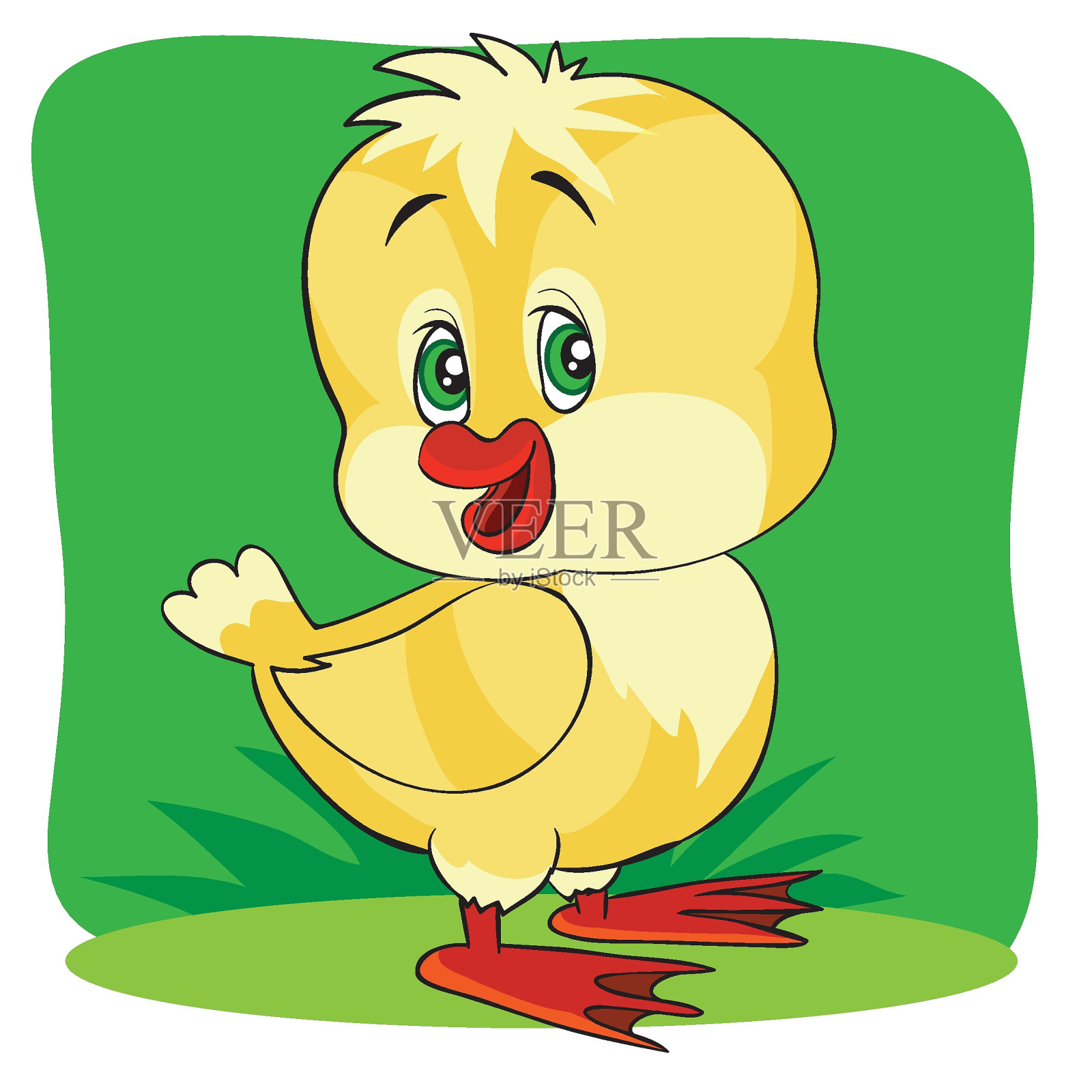 长着一双富有表情的大眼睛的卡通小鸭插画图片素材