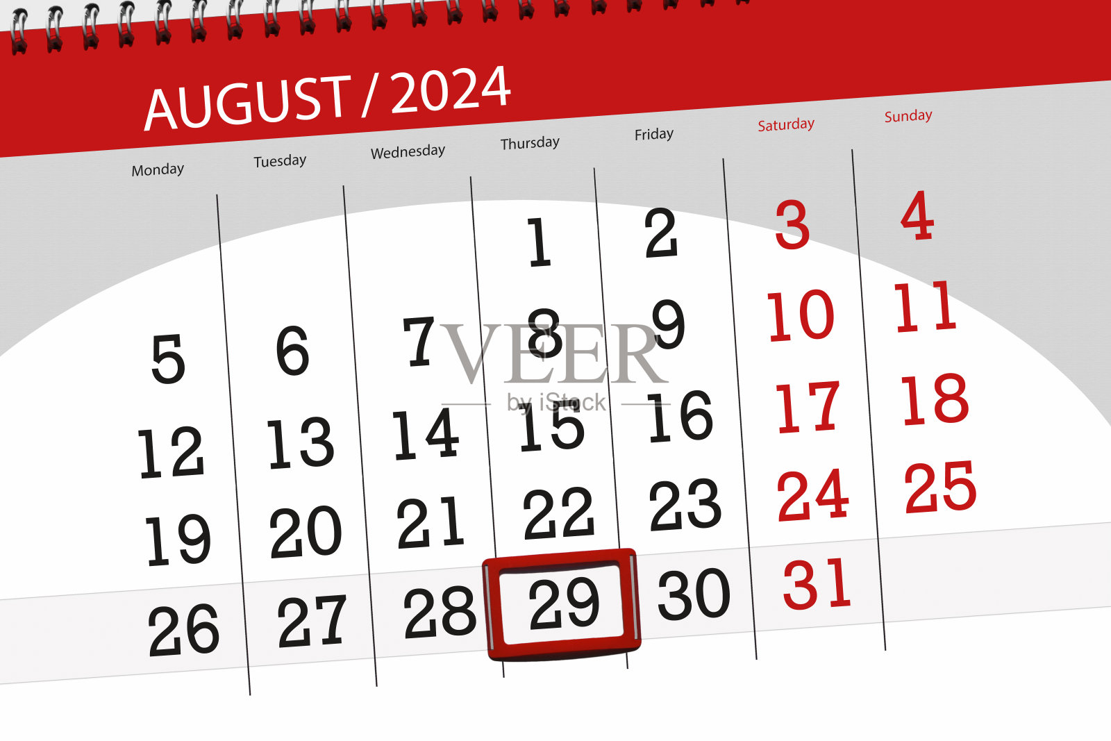 日历2024，截止日期，日期，月，页，组织者，日期，8月，星期四，29号插画图片素材