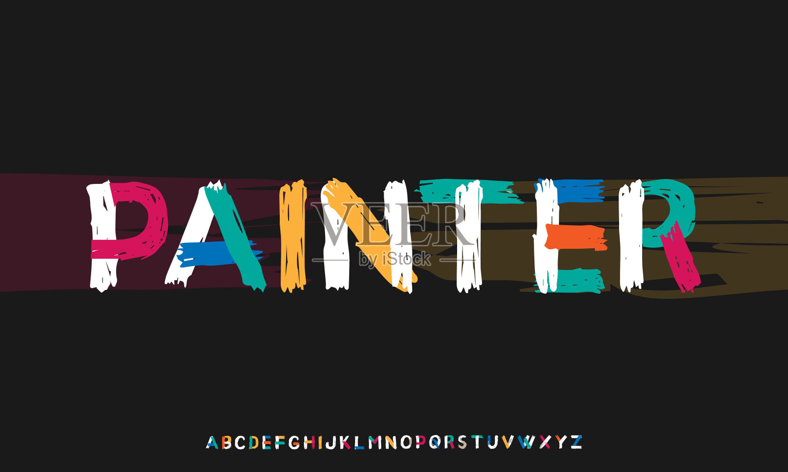 画家毛笔书法字母字体为标志品牌插画图片素材