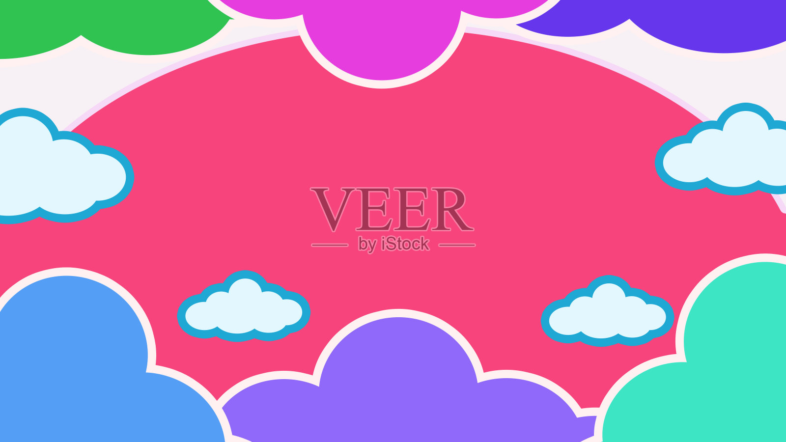 抽象卡通天空与云可爱柔和的背景。插画图片素材