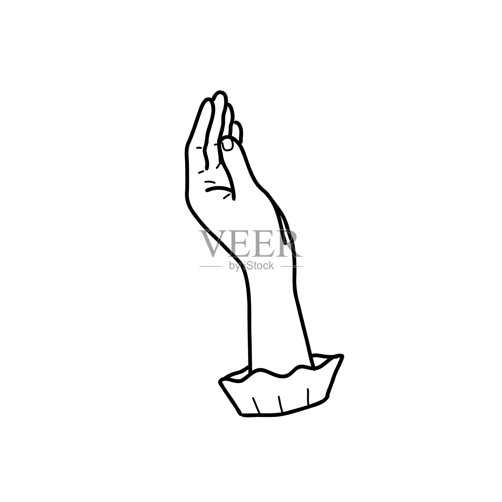 女性的手与袖孤立在一个白色的背景。手绘矢量插图。复古风格。轮廓图形的标志，徽章和网页设计。插画图片素材