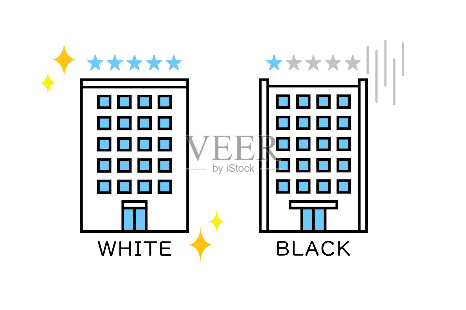 公司进行企业形象评价，有白公司和黑公司插画图片素材