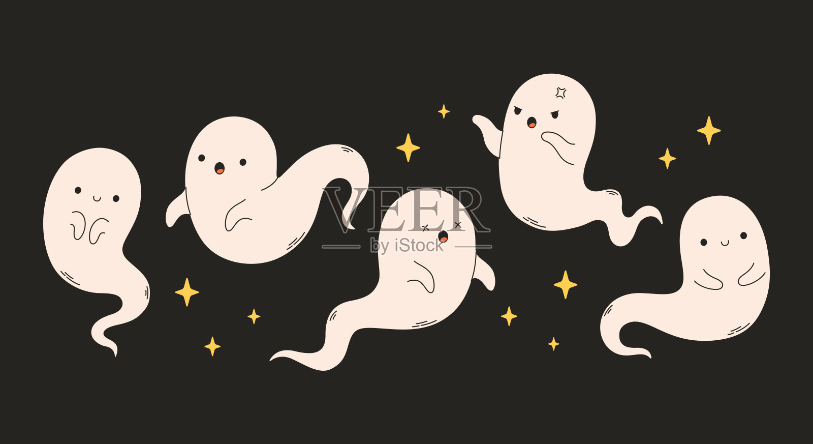 可爱的鬼角色。万圣节的幽灵，幽灵。万圣节快乐。矢量插图在平面风格插画图片素材