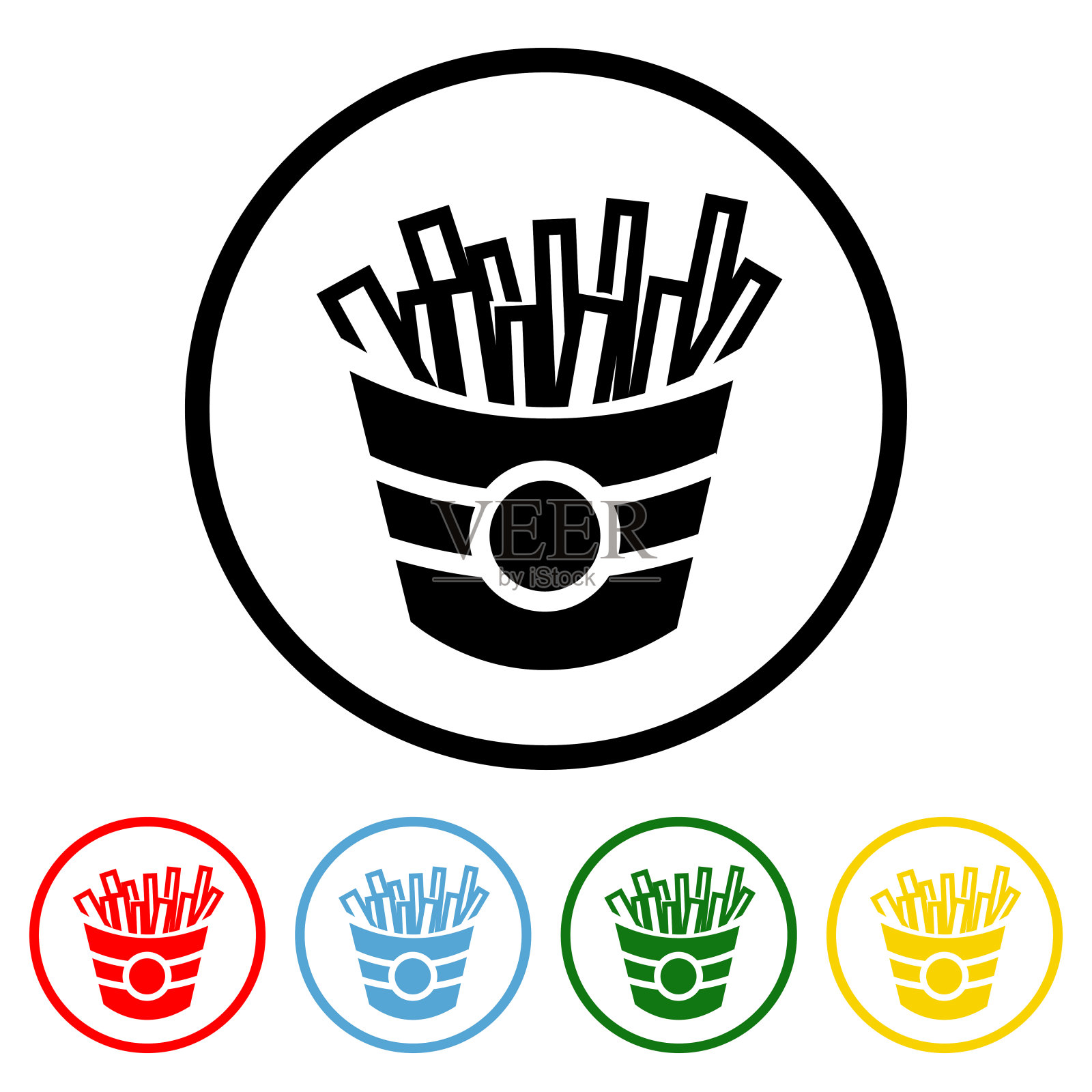 炸薯条图标矢量插图设计元素与四种颜色的变化。法国薯条图标孤立的白色背景。矢量插图。都在一层。设计元素。法式薯条图标平面设计。插画图片素材