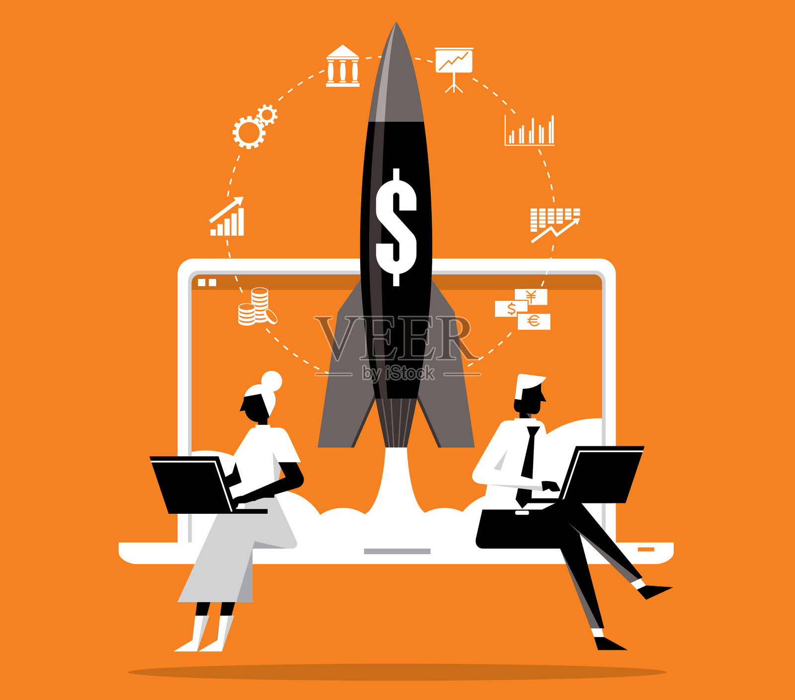 开发-火箭-笔记本电脑插画图片素材