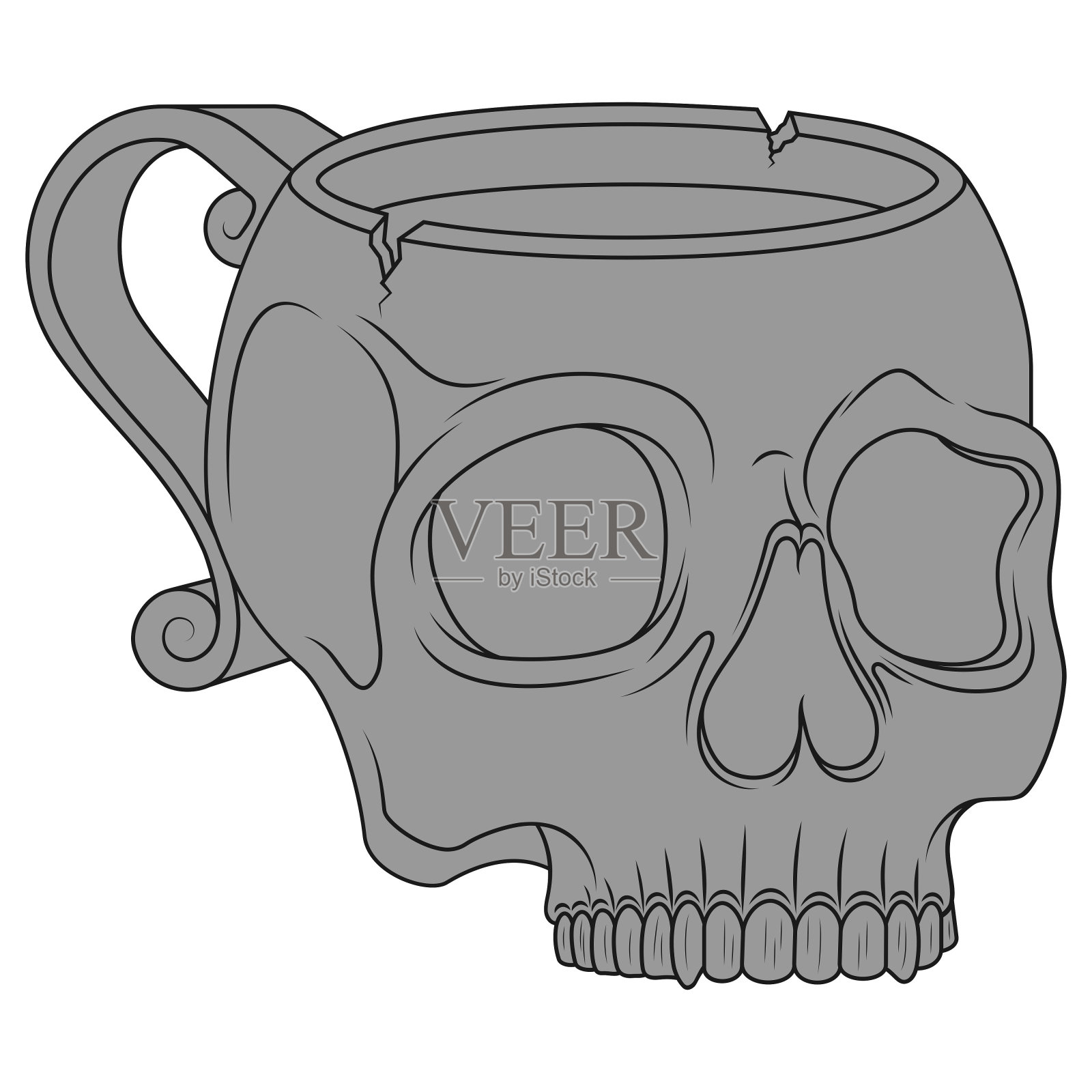 人类头骨形状的瓷茶杯插画图片素材