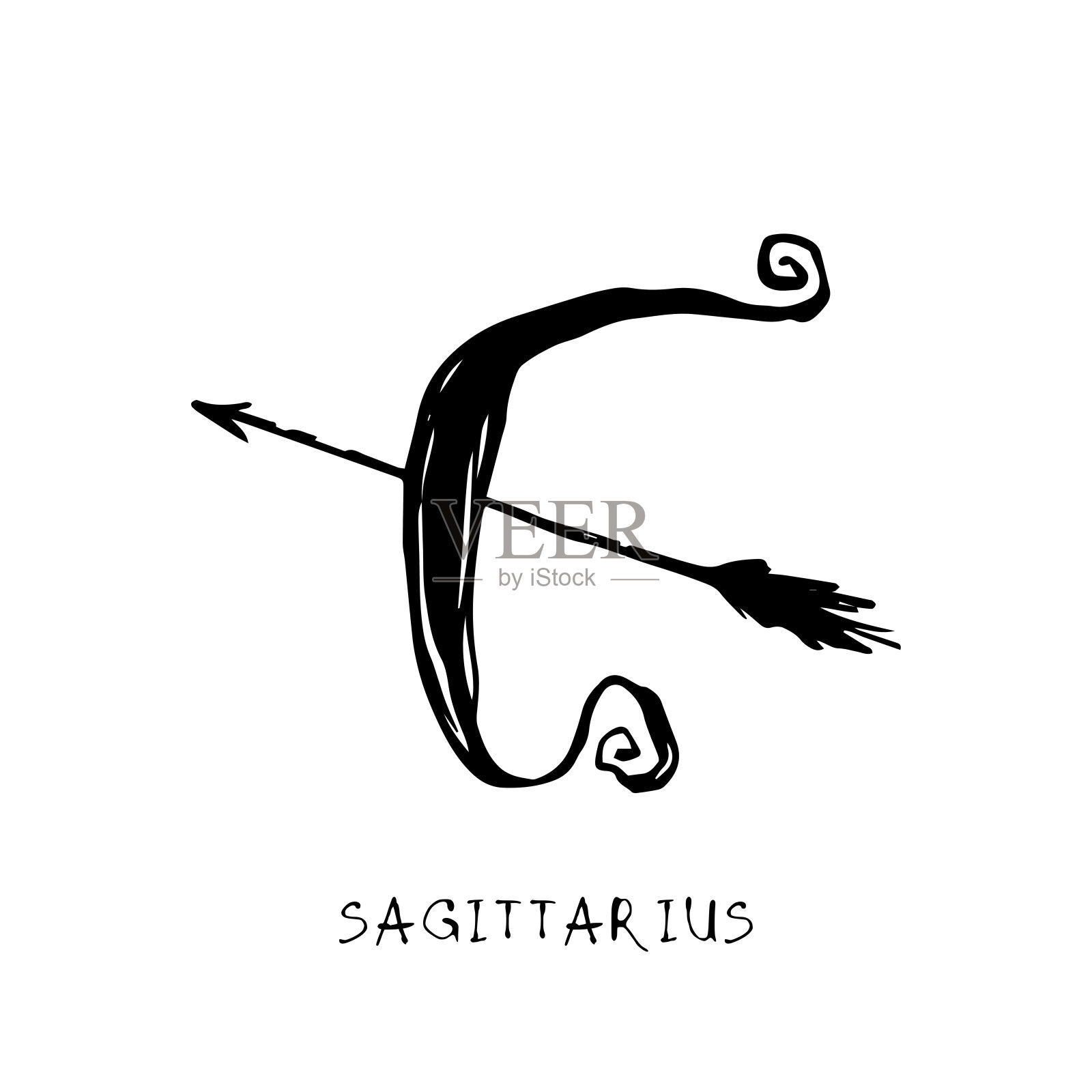 射手星座，古怪的星座图标，手绘矢量插图，黑线艺术，纹身设计插画图片素材