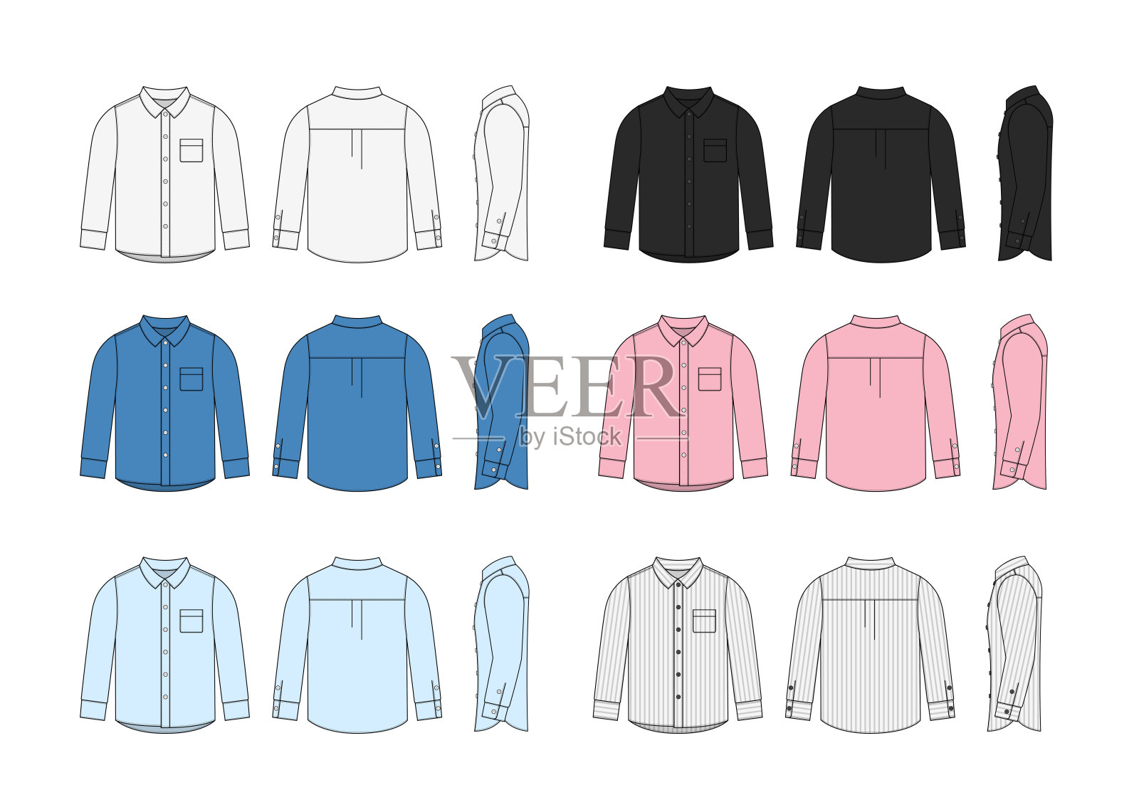 礼服衬衫(钮扣衬衫)矢量模板插图集插画图片素材