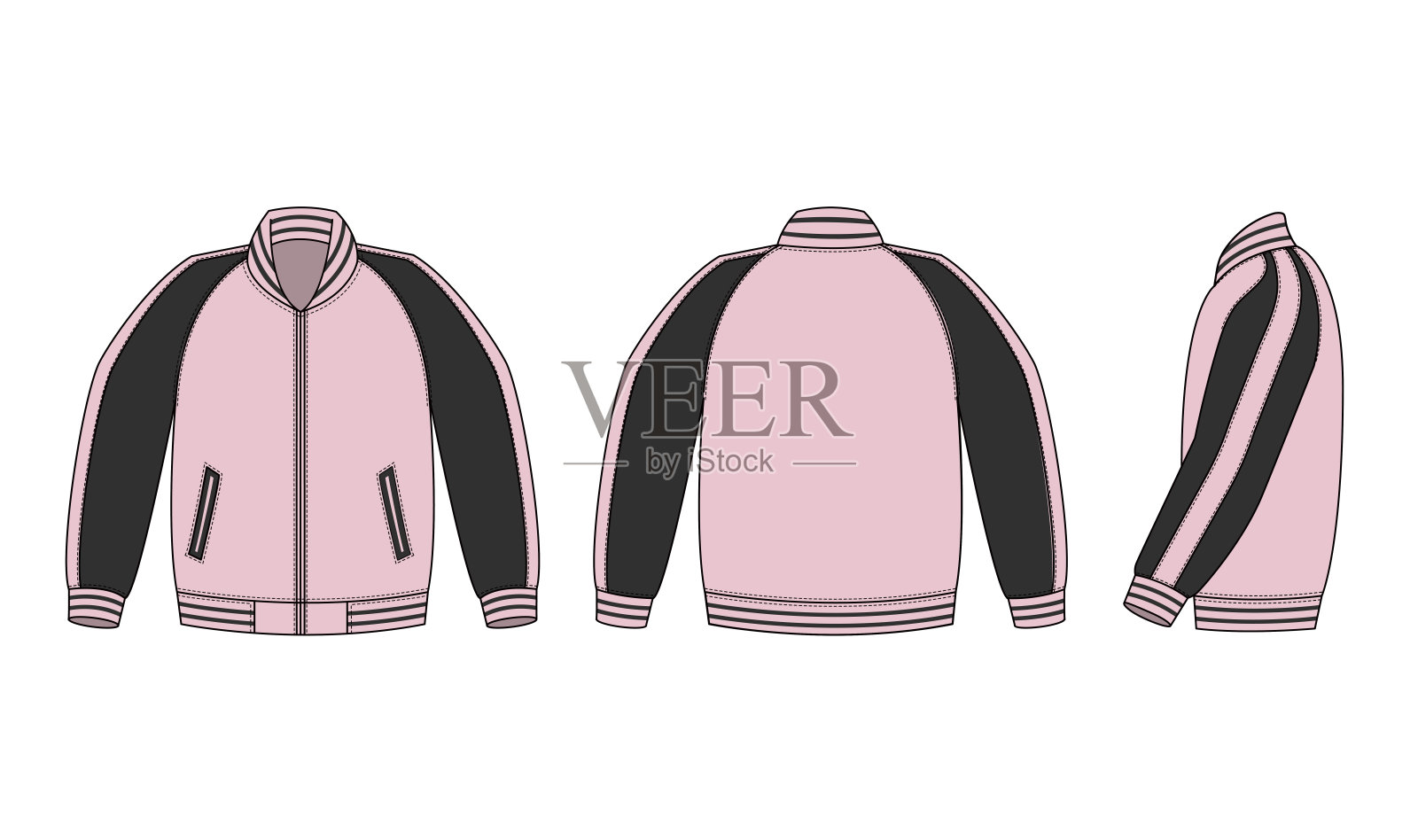 缎面棒球夹克(缎面大学夹克)矢量模板插图插画图片素材
