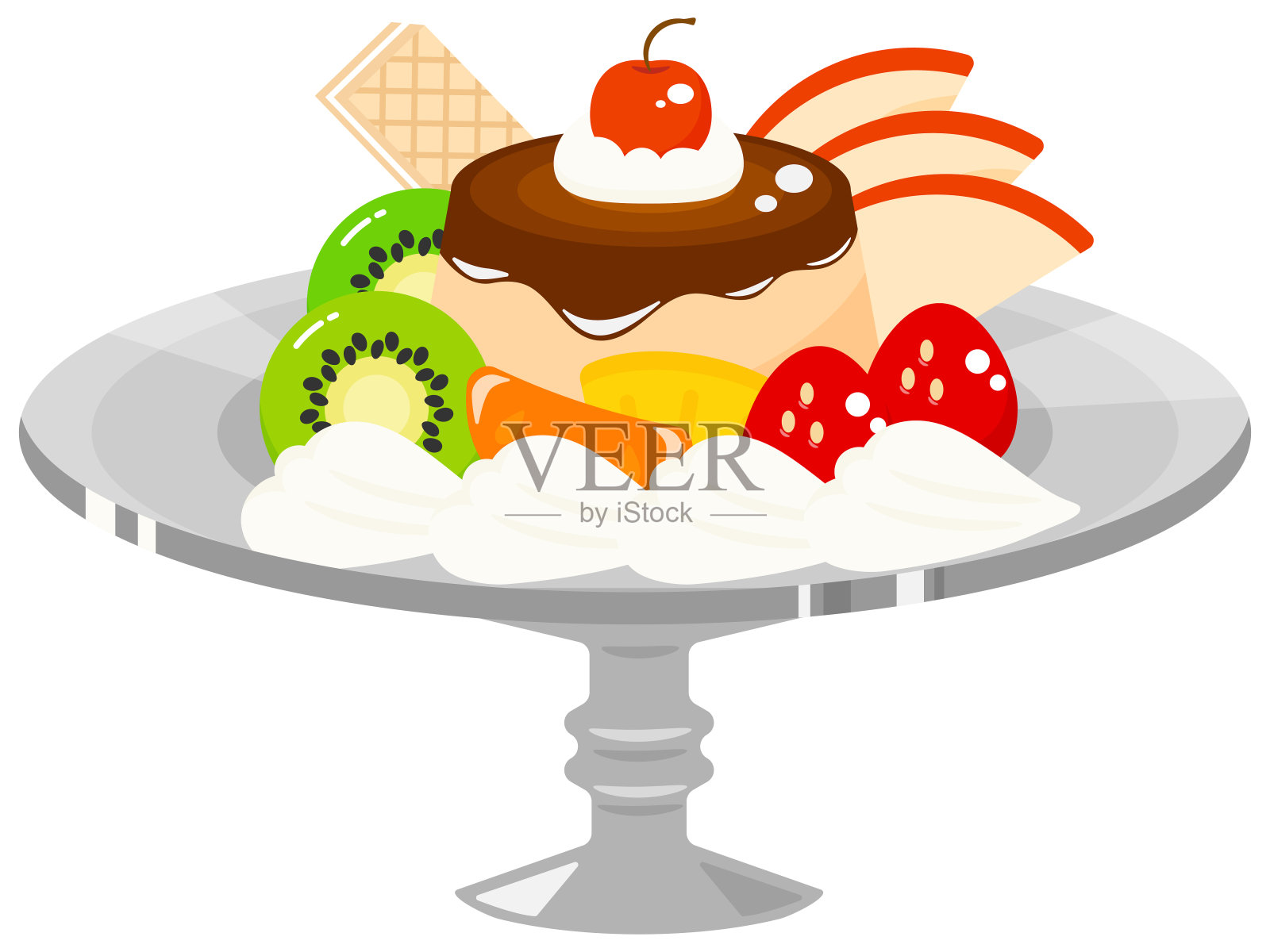 奶油布丁。矢量插图用蛋奶布丁制成的甜点，在日本吃。插画图片素材