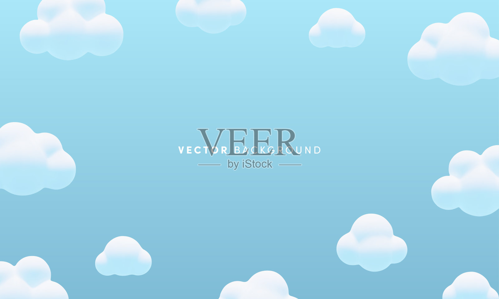 可爱的矢量背景与卡通三维白云。蓝色天空中最小的3d蓬松气泡。时尚的抽象自然背景壁纸，网页，装饰，设计插画图片素材