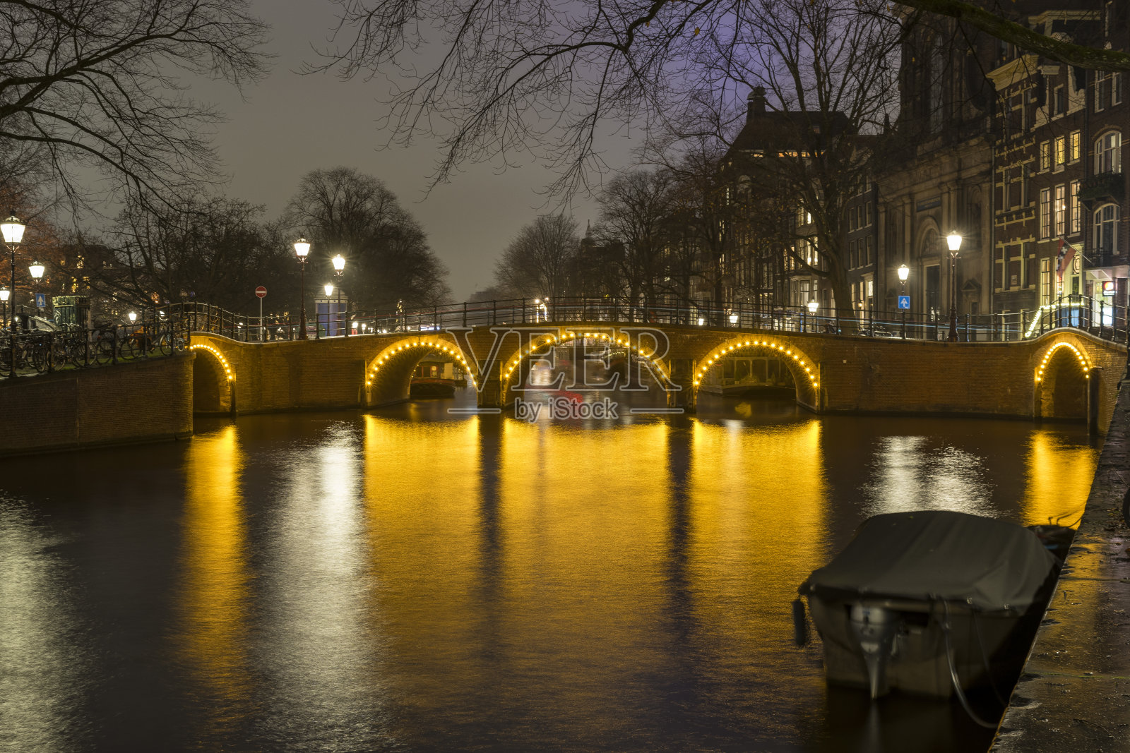 阿姆斯特丹大桥夜景照片摄影图片
