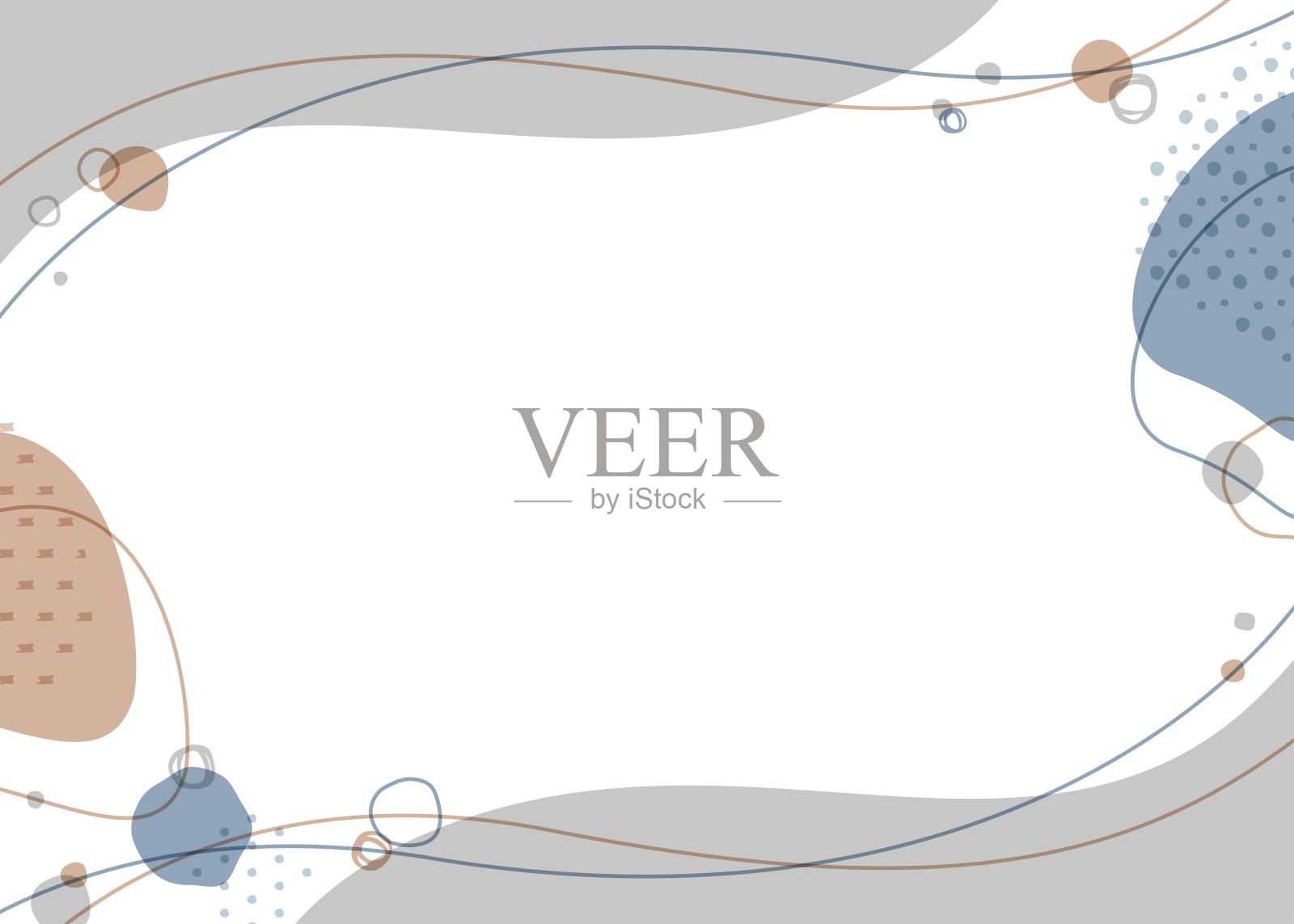 带有弯曲物体和手绘图案的框架，以及柔和的配色方案插画图片素材