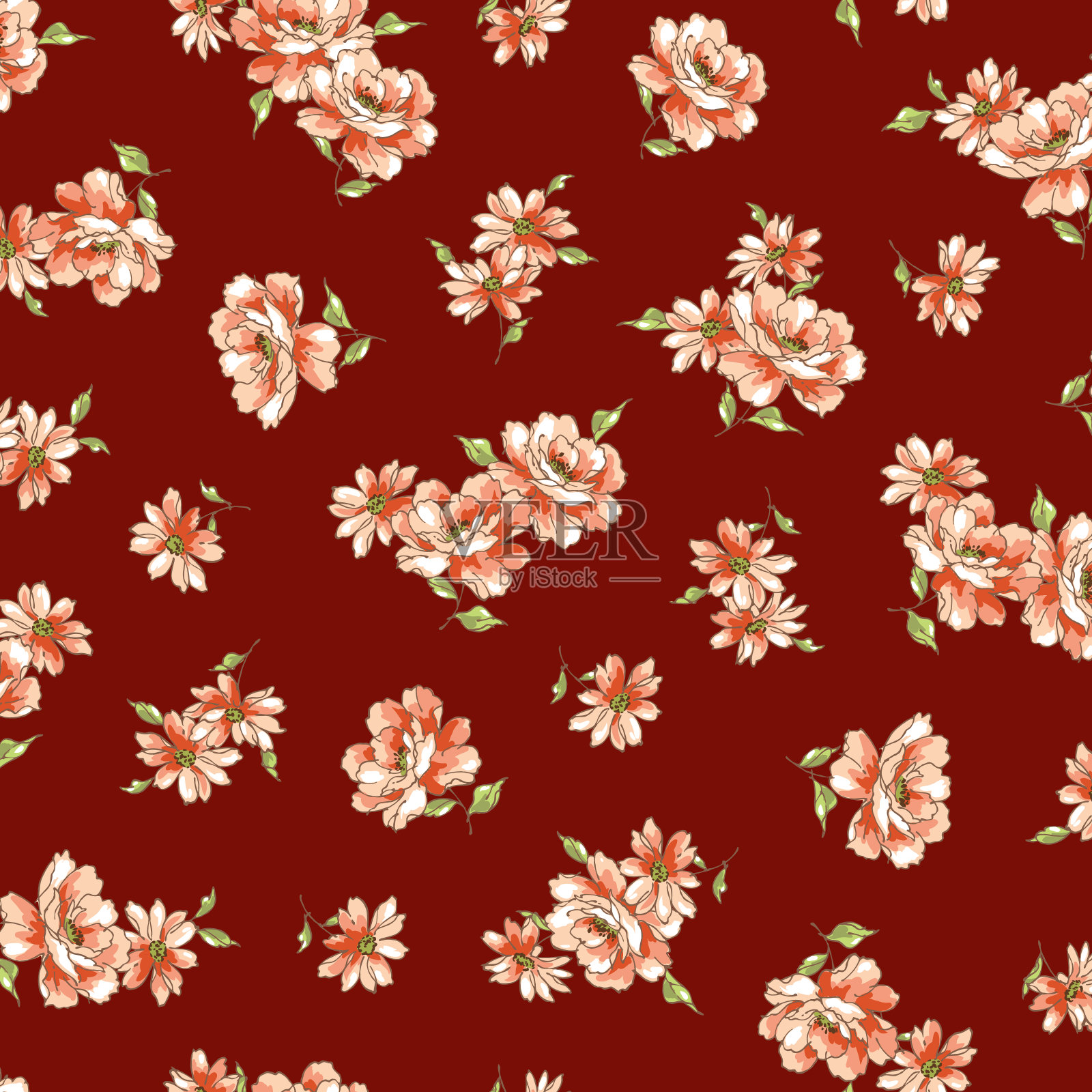 美丽的花卉图案非常适合纺织品设计，插画图片素材