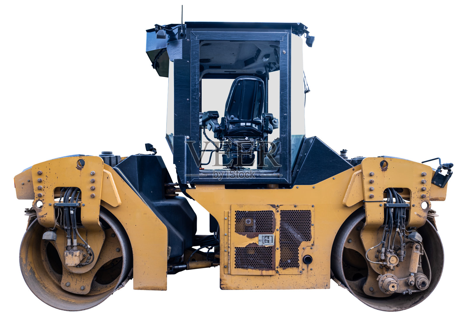 破烂的路面摊铺机或压路机照片摄影图片