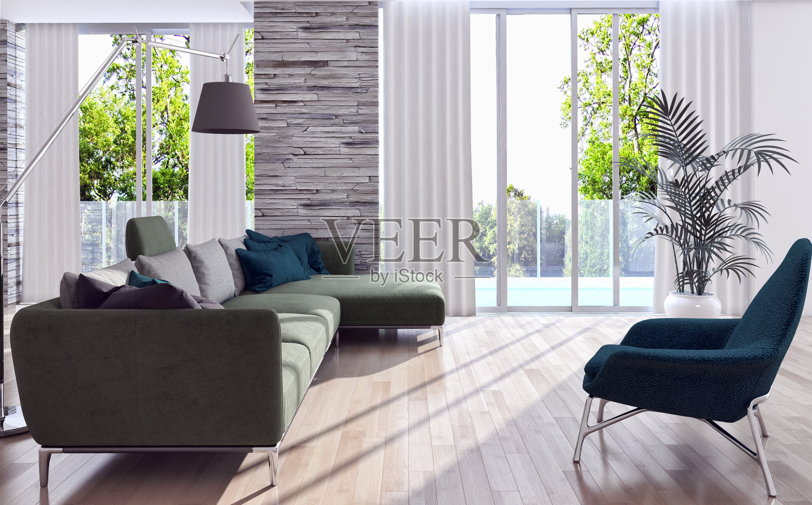 大型豪华现代明亮内饰客厅模型插图3D渲染图像照片摄影图片