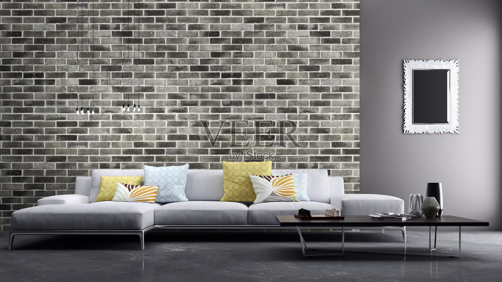 大型豪华现代明亮内饰客厅模型插图3D渲染图像照片摄影图片