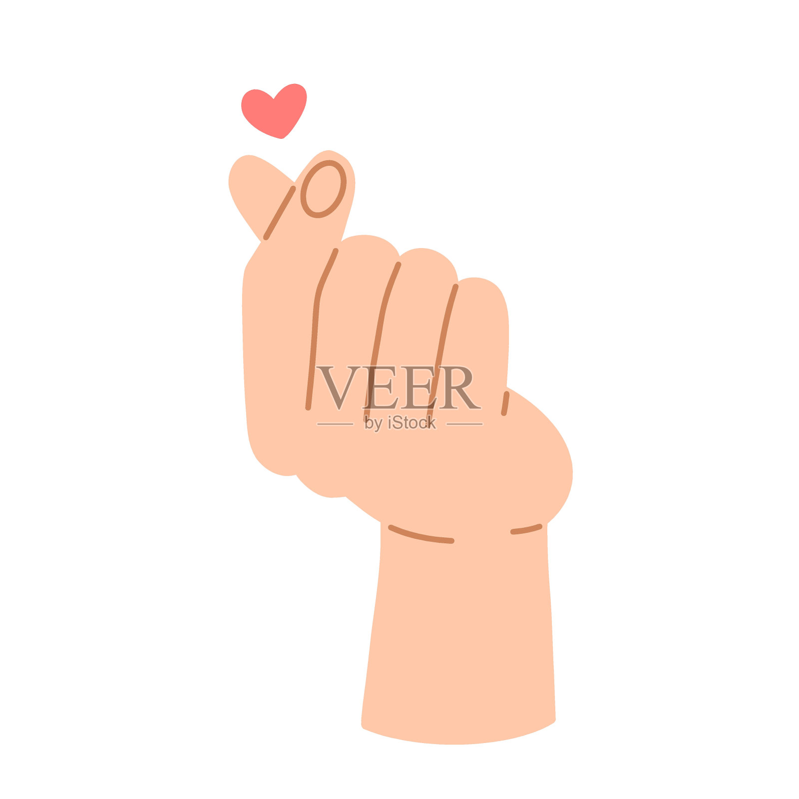 手呈卡通平面心形。矢量插图隔离在白色背景上。插画图片素材