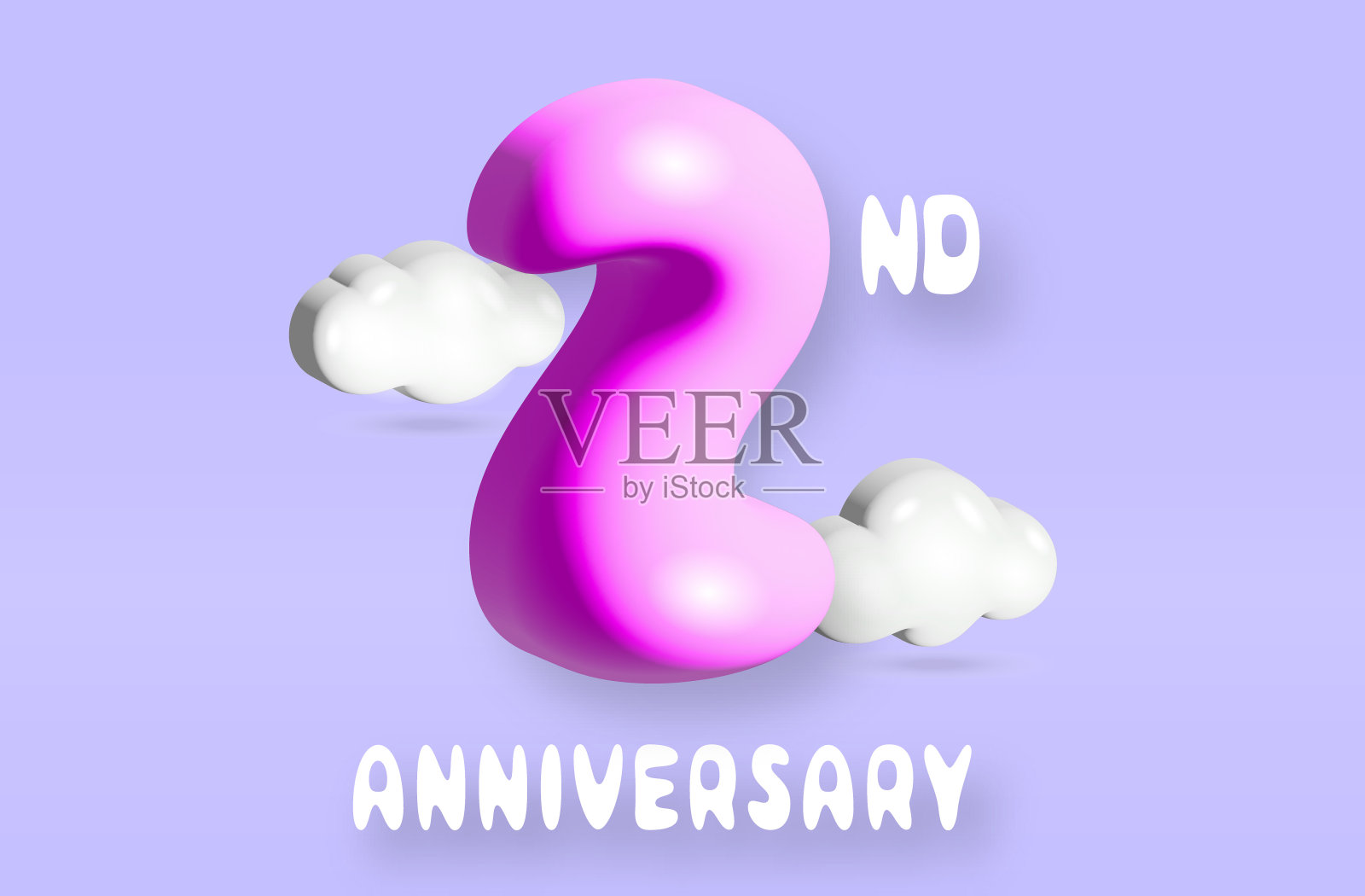 复古可爱的3D膨胀数字周年纪念设计模板与柔和的颜色和云插画图片素材