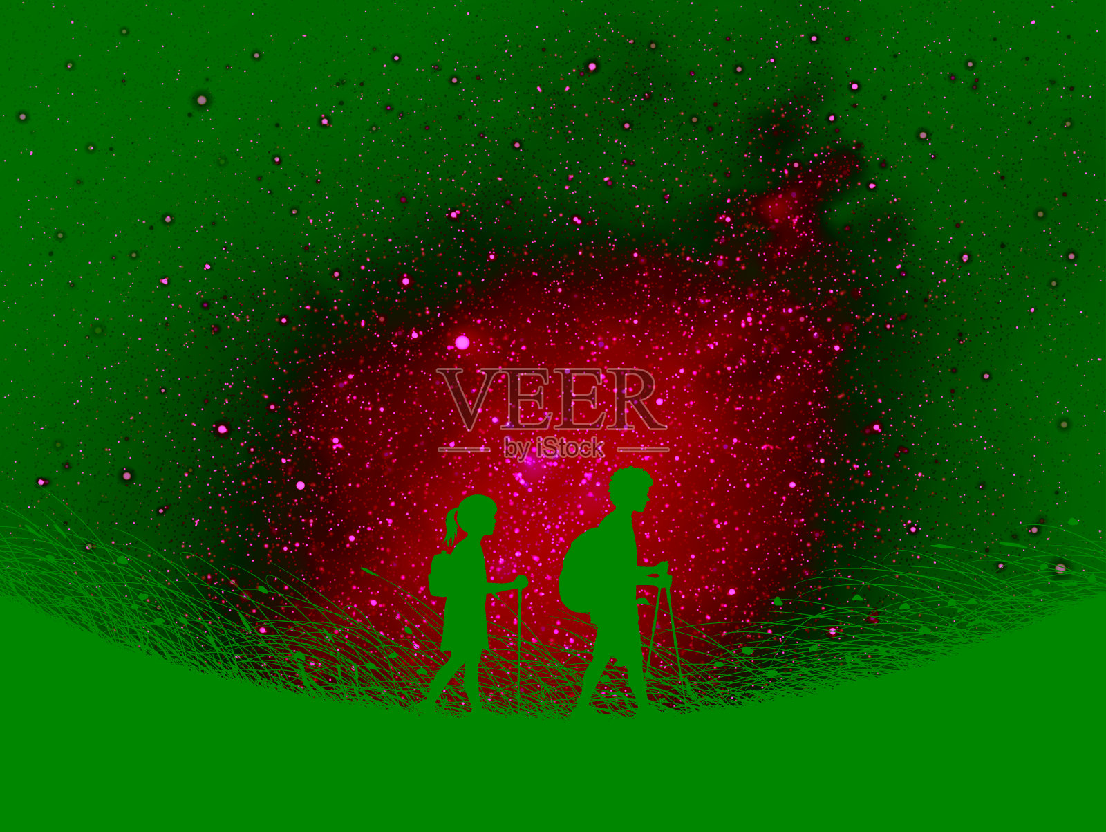 孩子们拿着登山杖插画图片素材