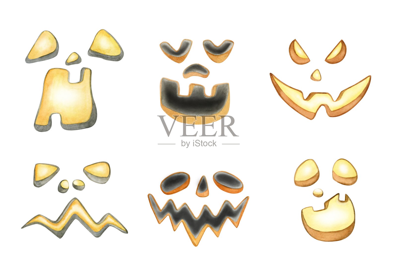 万圣节幻影，杰克灯笼。还有一种灯笼式的。水彩插图。发光的南瓜和燃烧的灯笼。假日attribute.1插画图片素材