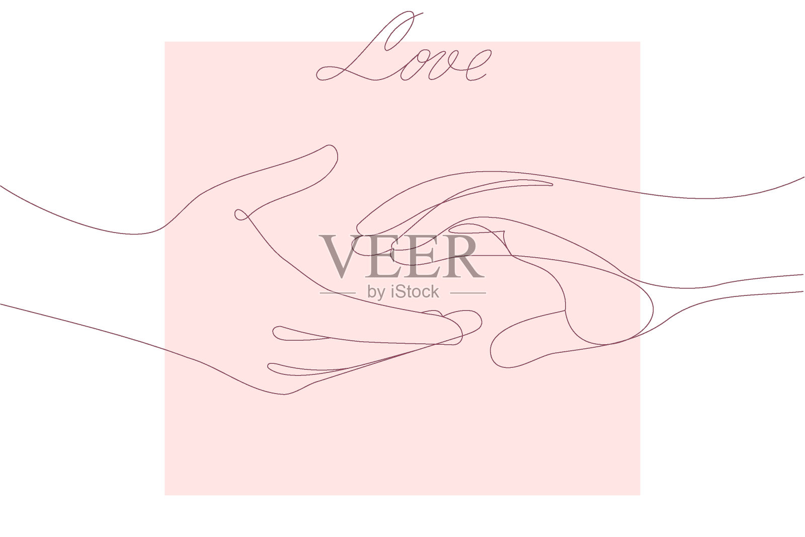 两只手互相触碰，手画一条线。用一行字手写的爱。矢量插图隔离在白色背景上。插画图片素材