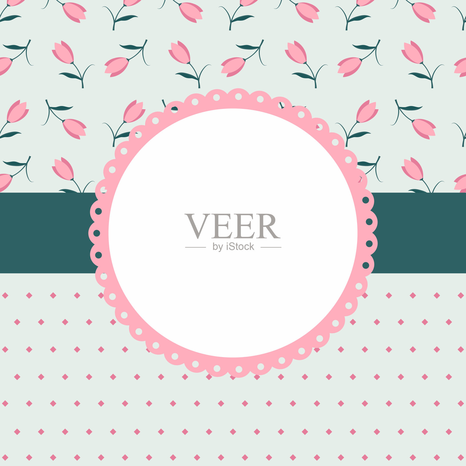 圆形花卉框架与野花在柔和的颜色。可爱的花卉图案矢量插图插画图片素材